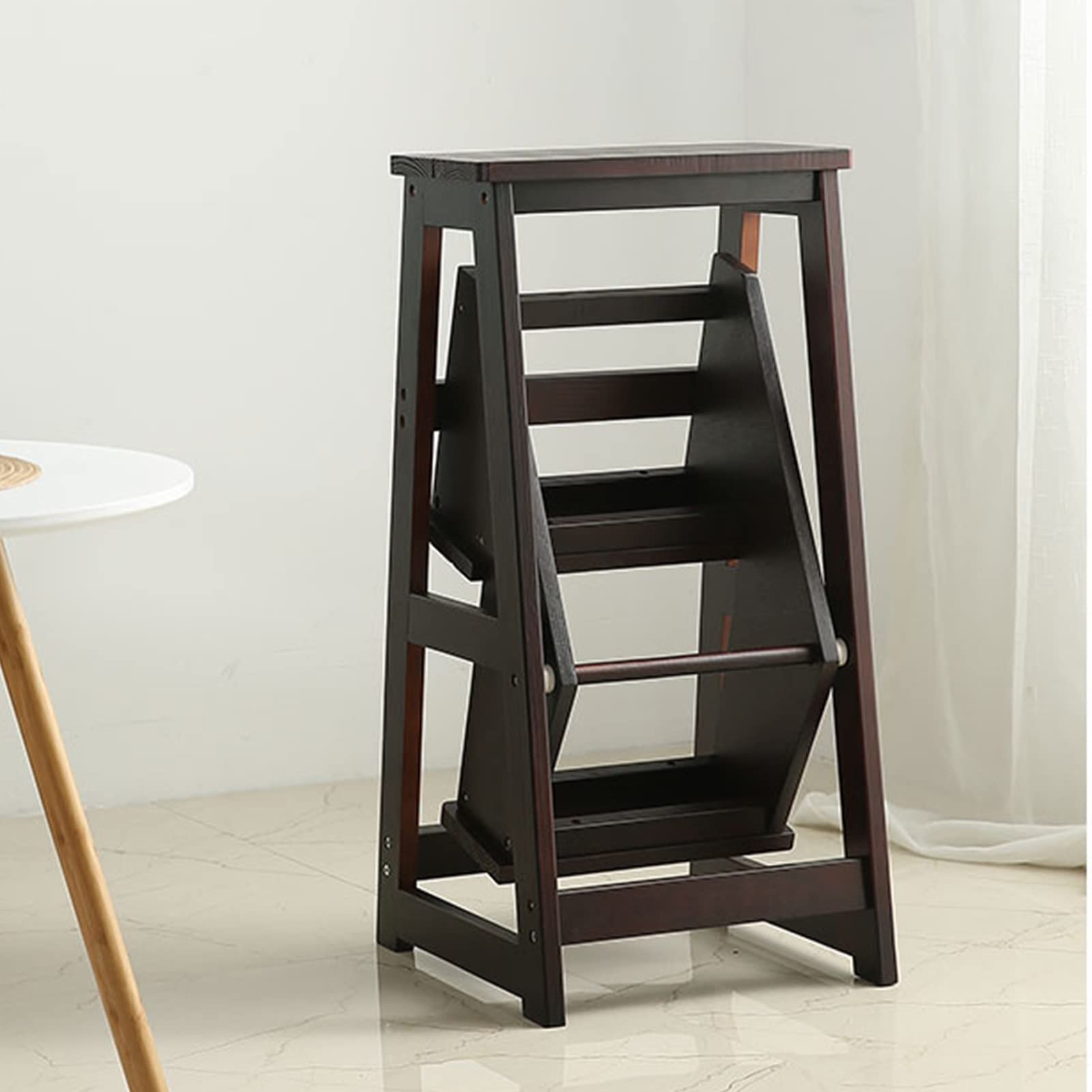 NEVKA 3-Step Folding Stool - Wooden Foldable Step Stool Chair for Home, Library, Climbing, Flower Shelf & Shoe Storage | Portable & Space-Saving | Perfect for Home Organization, Gardening & Reaching High Places