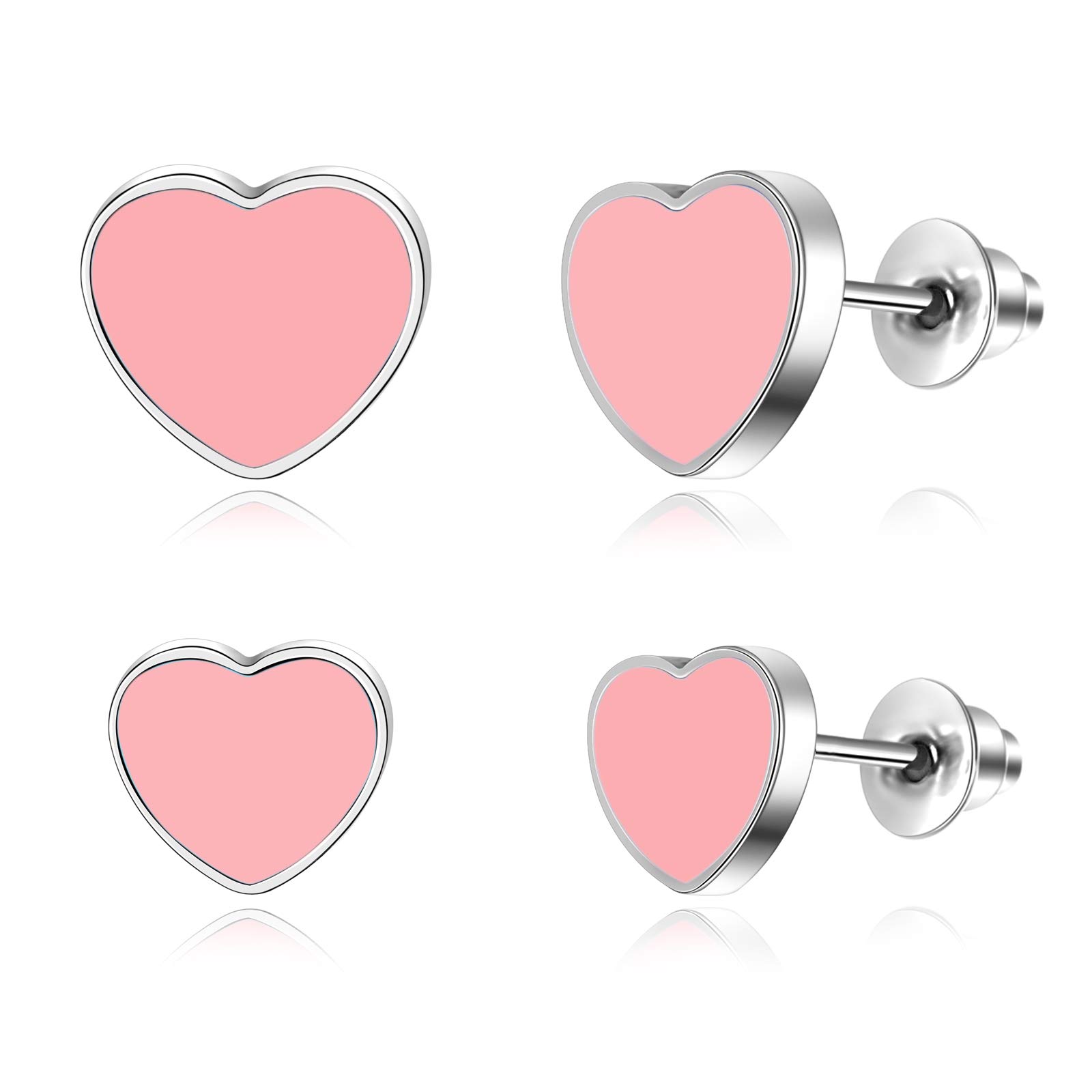 Blue Heart Stud Earrings for Women - Stainless Steel Lightweight Love Heart Earrings | Hypoallergenic Silver-Tone Jewelry for Valentine's Day, Anniversary & Romantic Gifts