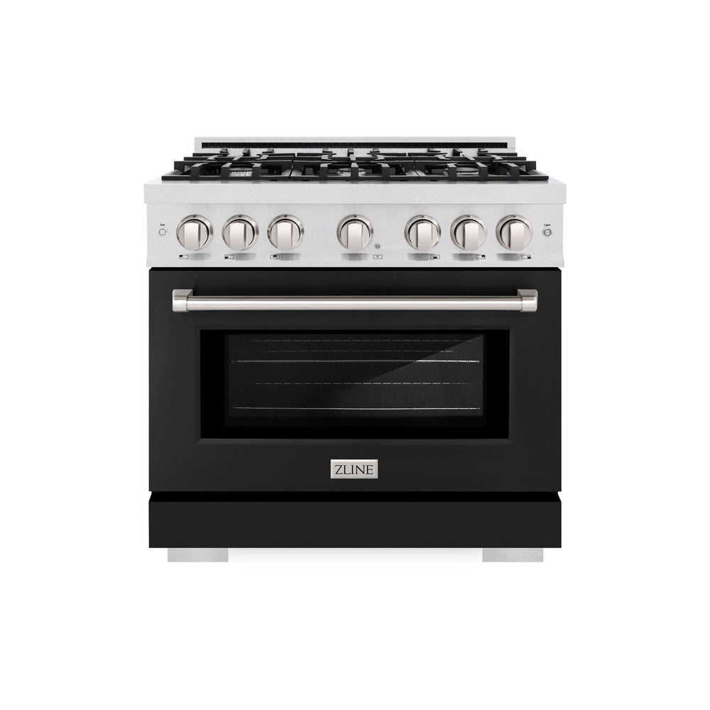 ZLINE 36-Inch 5.2 cu. ft. Dual Fuel Range with 6-Burner Gas Cooktop & Electric Convection Oven - Satin Stainless Steel with Black Matte Door (HDRS BLM 36) | Professional Kitchen Appliance for Home Chefs & Cooking Enthusiasts