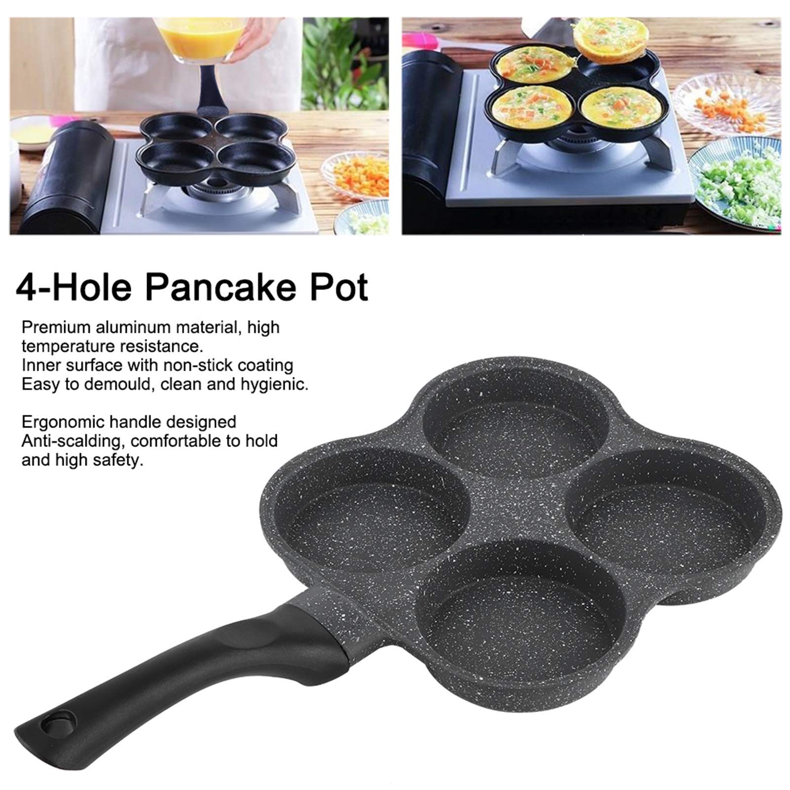 Non-Stick Ceramic 4-Hole Egg Frying Pan - Removable Handle Pancake & Omelet Maker for Electric Stove - Perfect for Breakfast, Burgers, and Quick Meals