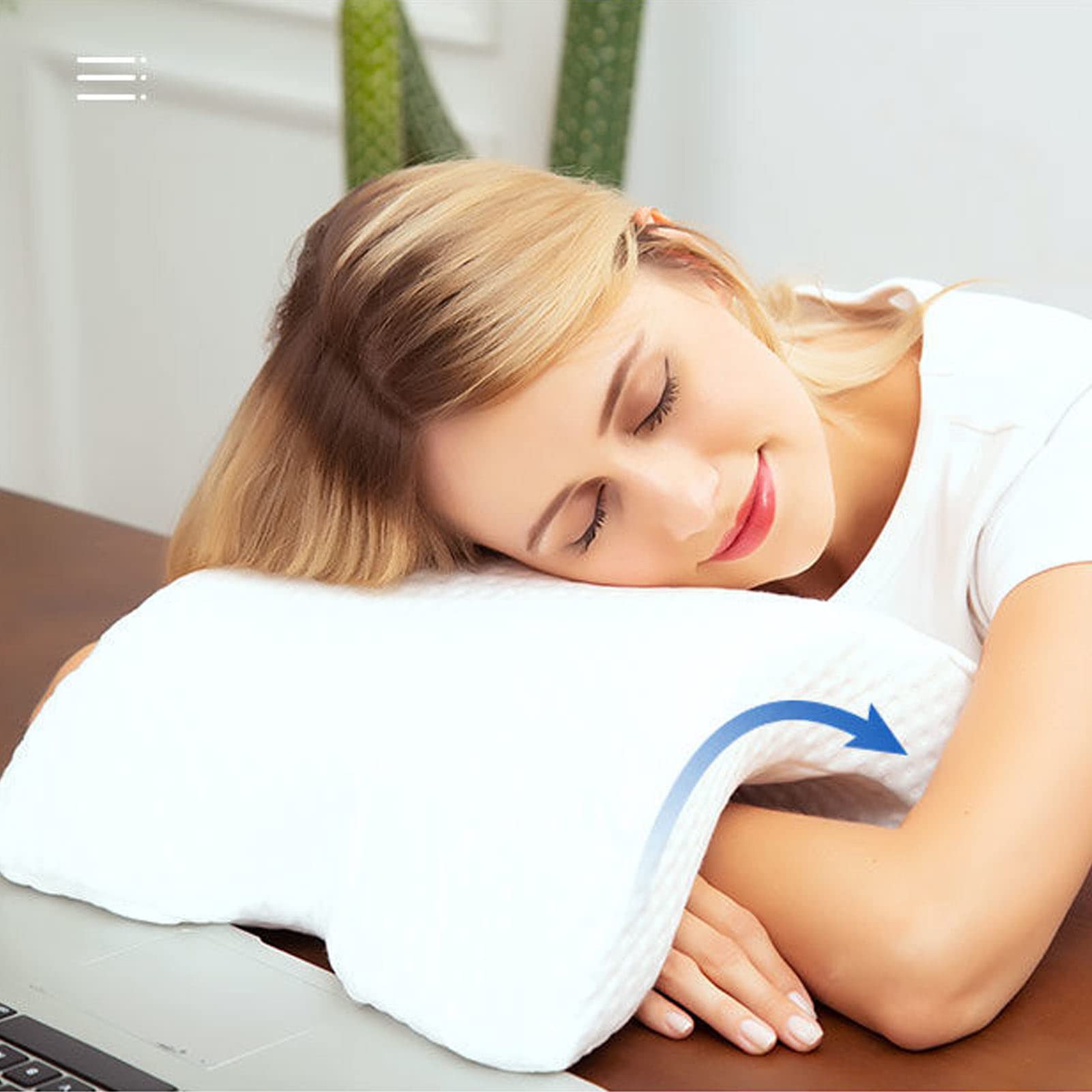 Memory Foam Arm Pillow with Arm Hole - Ergonomic Support for Desk Naps, Travel & Couple Cuddling - Comfortable Neck & Shoulder Relief for Office, Home & Airplane Sleeping