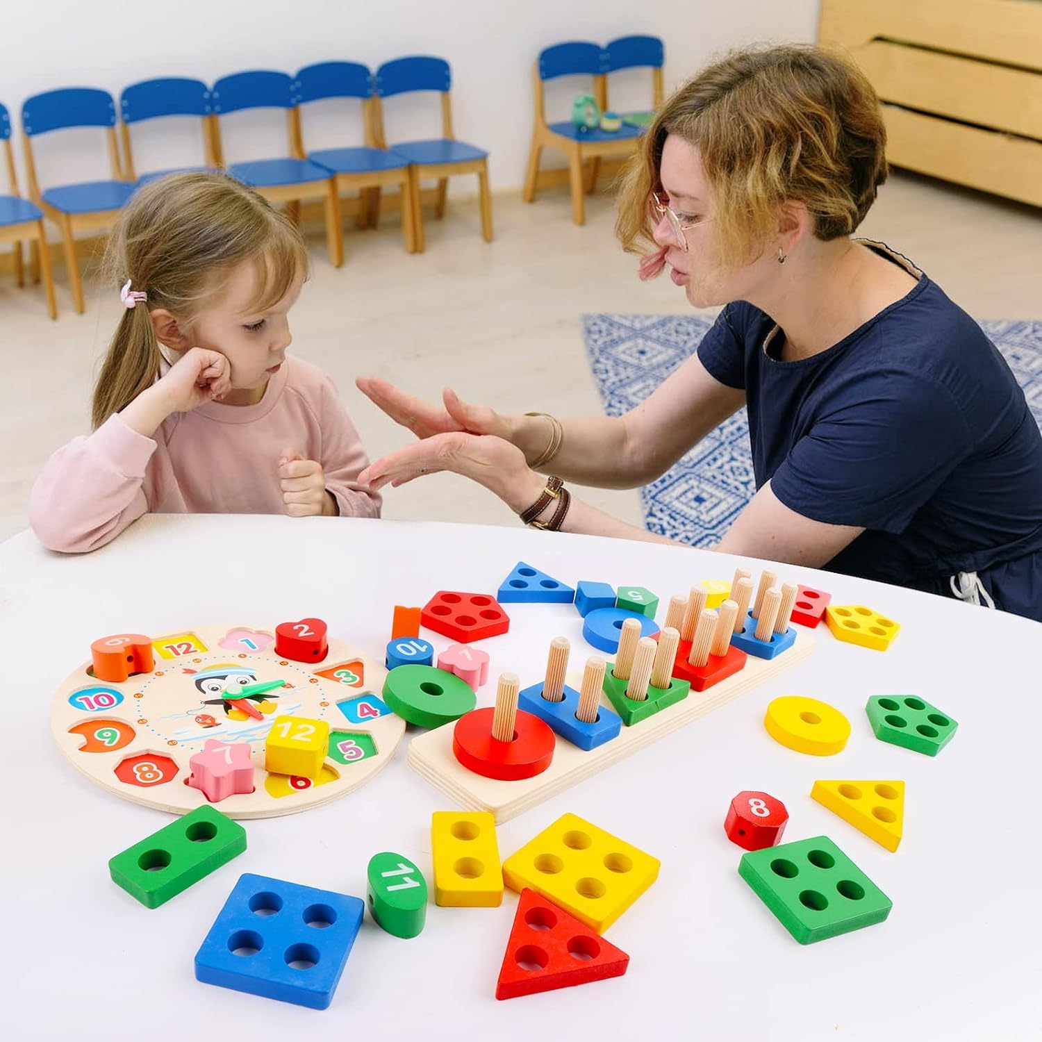 Montessori Wooden Block Toys for Toddlers 1-3 Years - 2 Pack Early Learning Sorting & Stacking Educational Toys | Perfect for Preschool Classroom, Daycare & Home Playtime