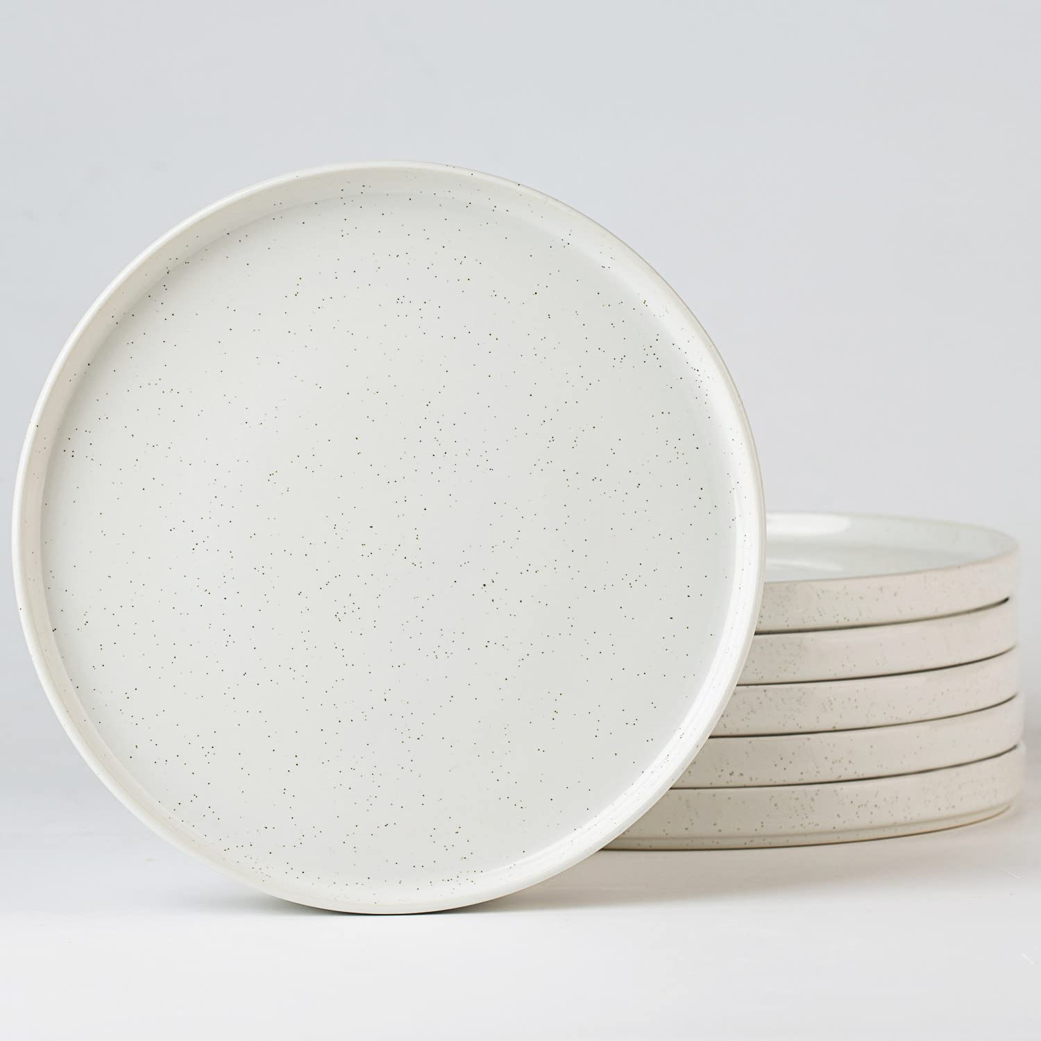Famiware Nebula 6-Piece Salad Plate Set - 8 Inch Scratch Resistant Stoneware Dessert Plates - Modern Rustic White Dinnerware for Kitchen & Dining - Perfect for Salads, Appetizers, and Party Serving