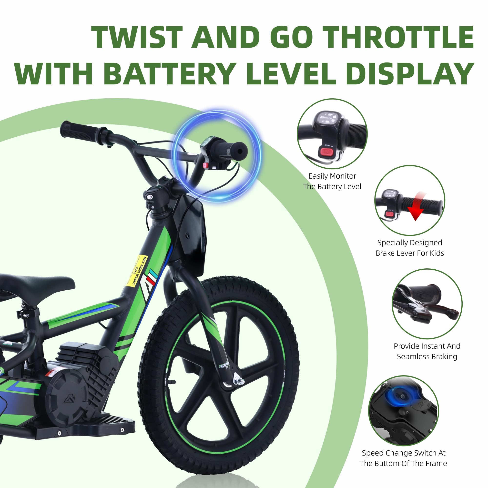 **Lightweight Electric Dirt Bike for Kids Ages 3-12 | 170W/340W Motor | Up to 10-12MPH | 24V Detachable Battery | Dual Hand Brakes | Off-Road & Backyard Riding**    *(Perfect for Outdoor Adventures, Neighborhood Cruising & Backyard Fun!)*