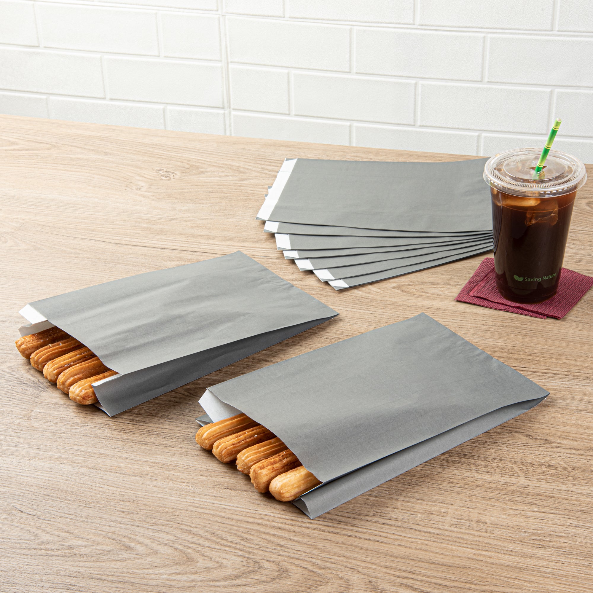 Eco-Friendly Gray Paper French Fry & Snack Bags - 7x3x11 Inches (100 Count) - Perfect for Restaurants, Food Trucks & Party Snacks