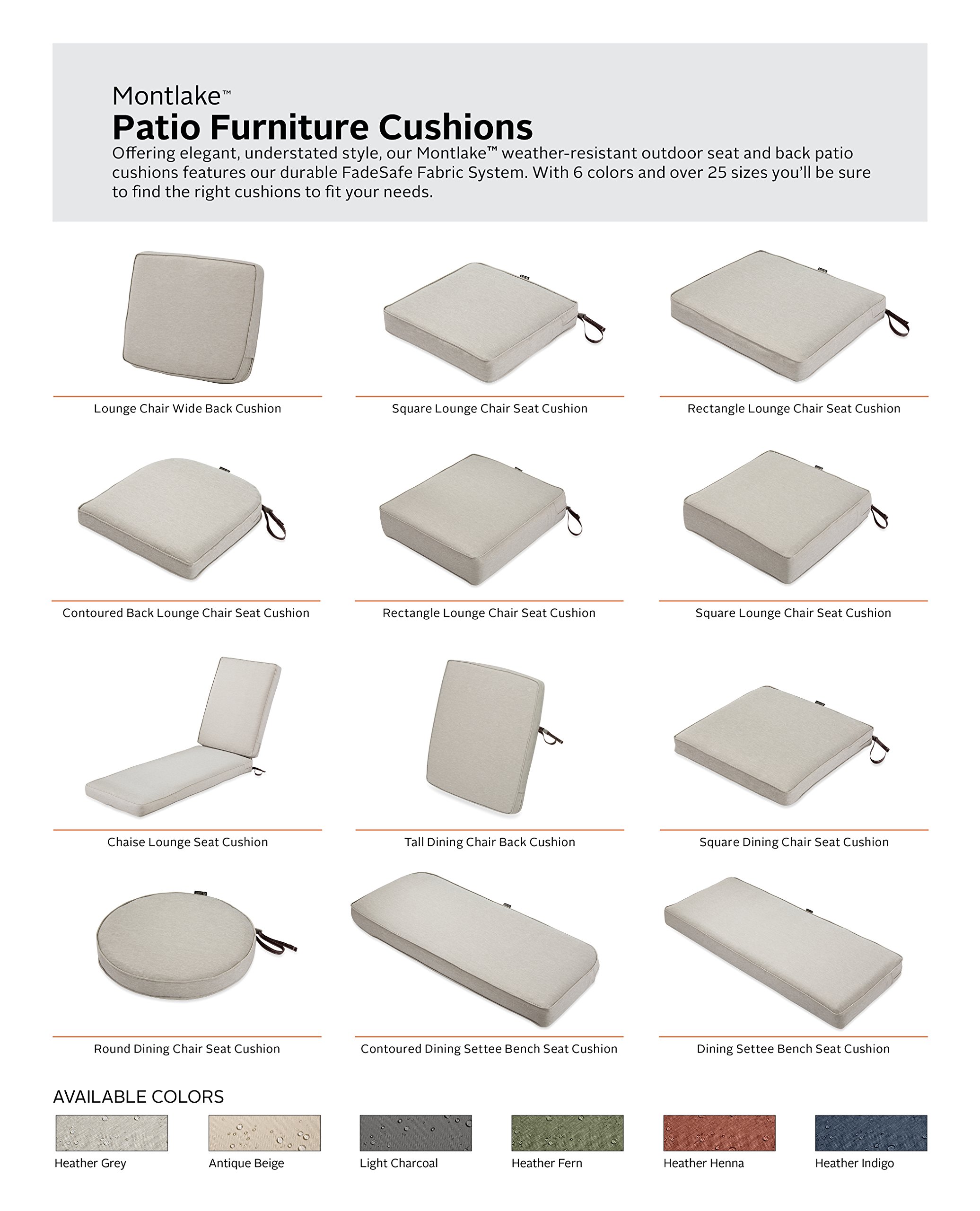 Classic Accessories Montlake Outdoor Chaise Lounge Cushion 72x21 - FadeSafe, Water-Repellent, Heather Grey - Perfect for Patio, Poolside, and Backyard Relaxation