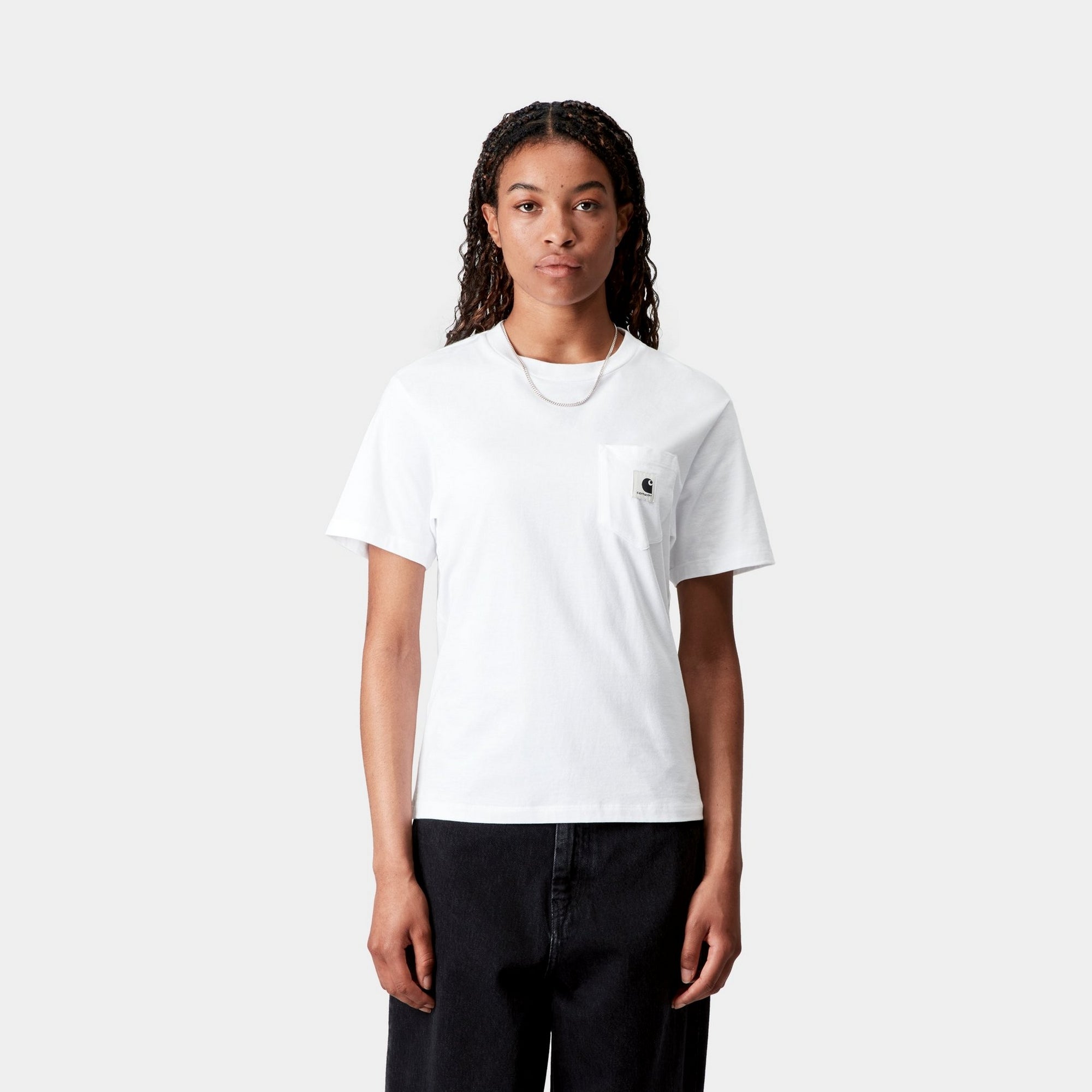 Women's Pocket T-Shirt | Soft Cotton Crewneck Tee | White | Casual Everyday Wear & Layering Essential