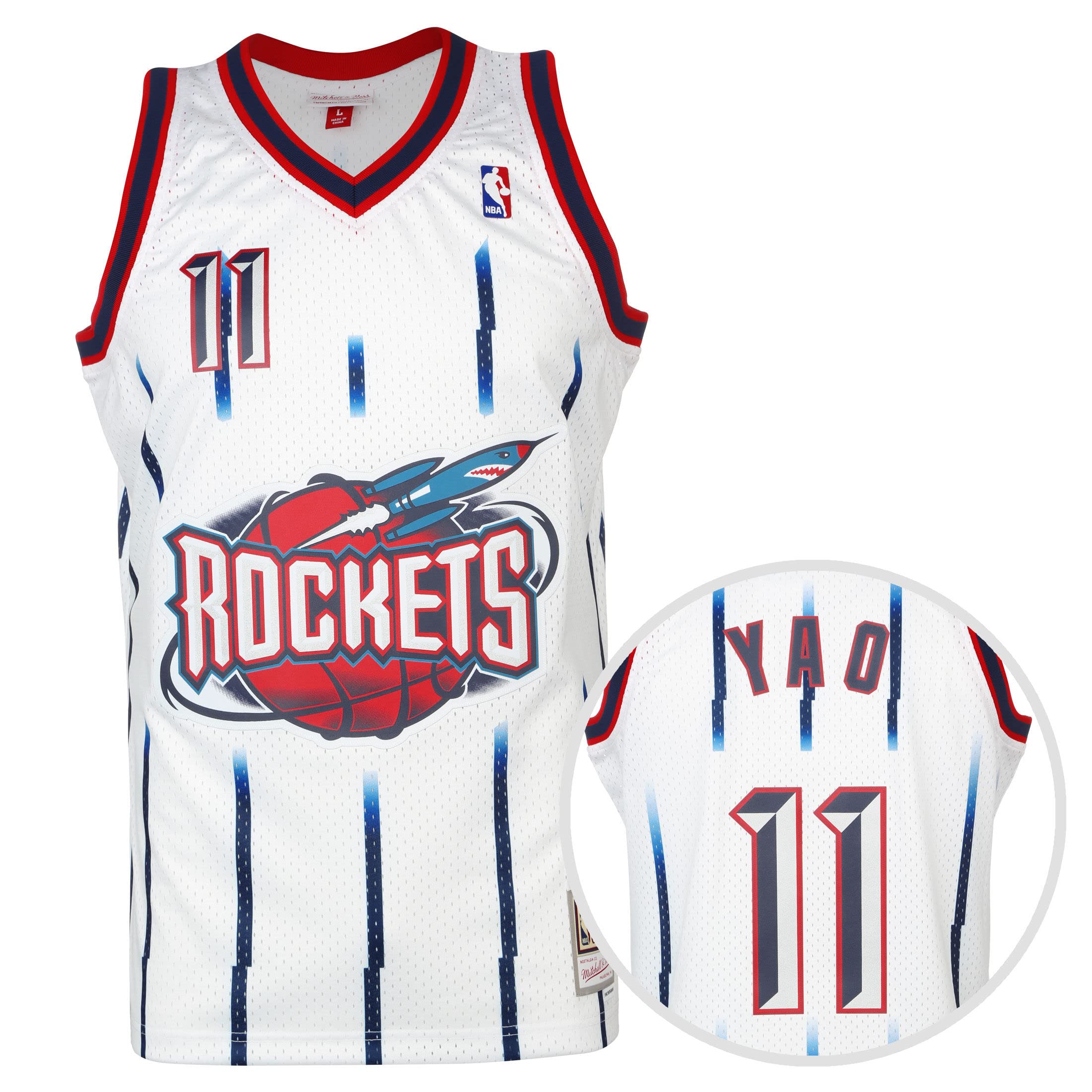 Mitchell & Ness Yao Ming Houston Rockets 2002-03 Authentic NBA Swingman Jersey for Men - White Basketball Jersey for Fans, Collectors & Game Day Outfits