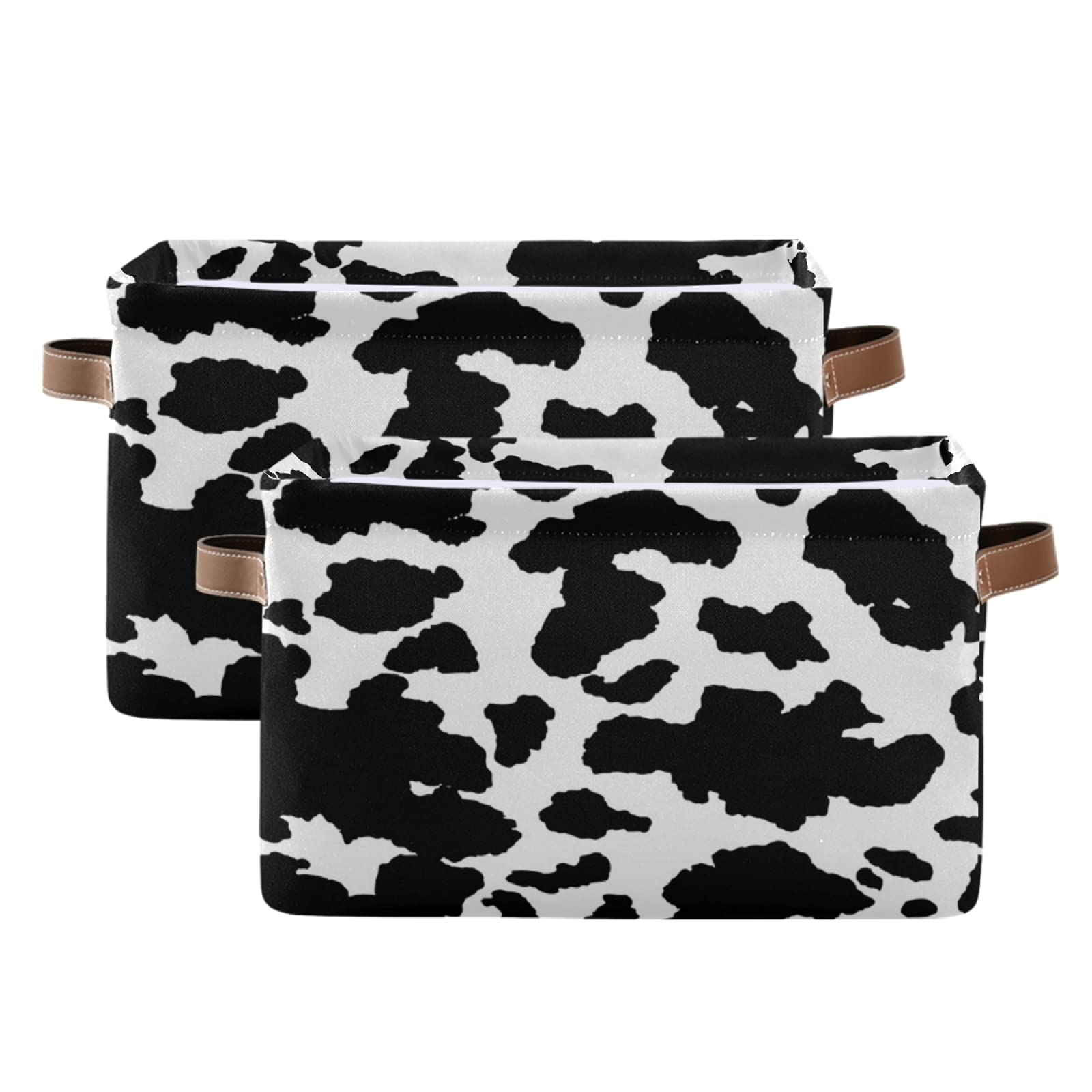 Collapsible Cow Print Storage Bins & Baskets - 2 Pack Rectangle Storage Box with Handles for Nursery, Closet, Bedroom & Office Organization | Perfect for Kids' Toys, Blankets & Home Decor