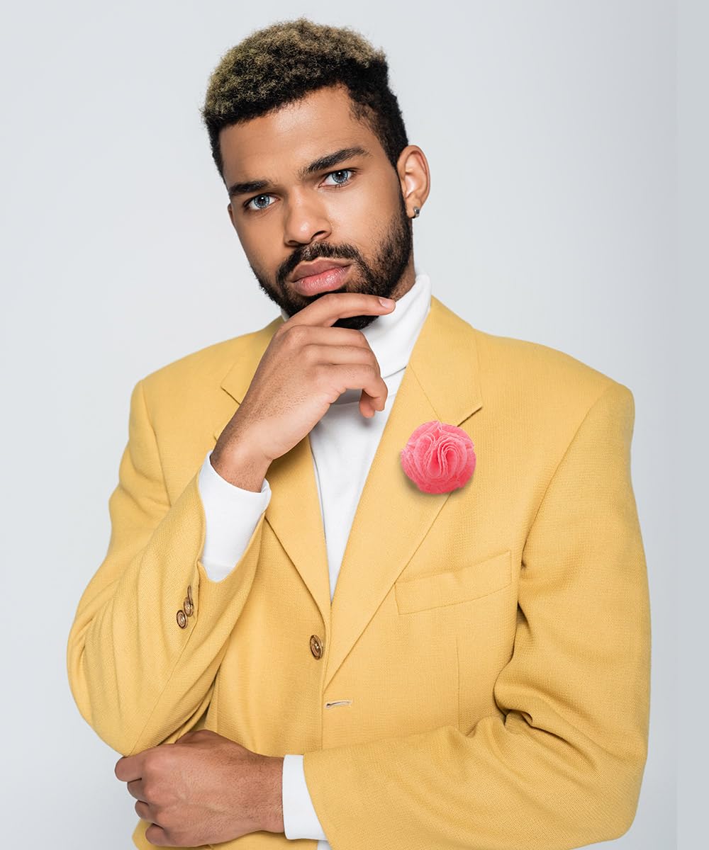 Seersucker Rose Flower Lapel Pin for Men - Elegant Rose Brooch & Boutonniere | Perfect for Weddings, Suits & Formal Occasions