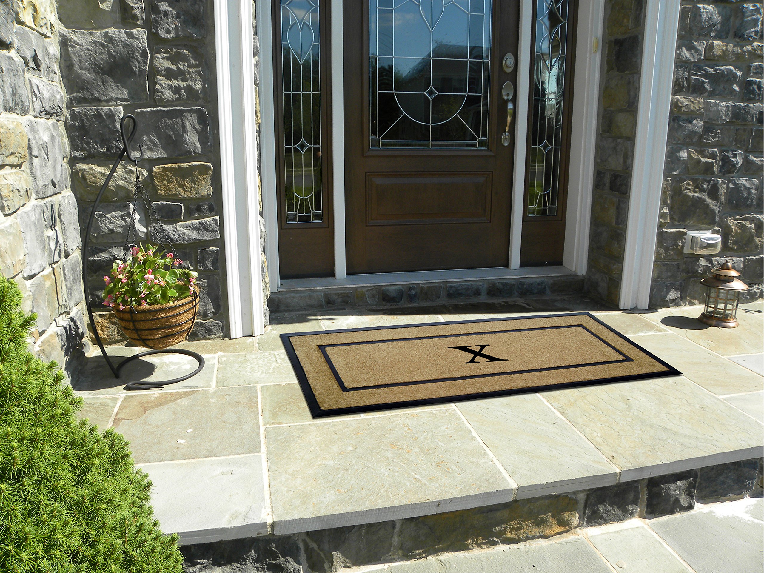 Nedia Home Single Picture Black Frame with Coir Rubber Border Dirt Buster Doormat, 24x57 Inch, Monogrammed X – Perfect for Entryway, Mudroom, or Patio Use