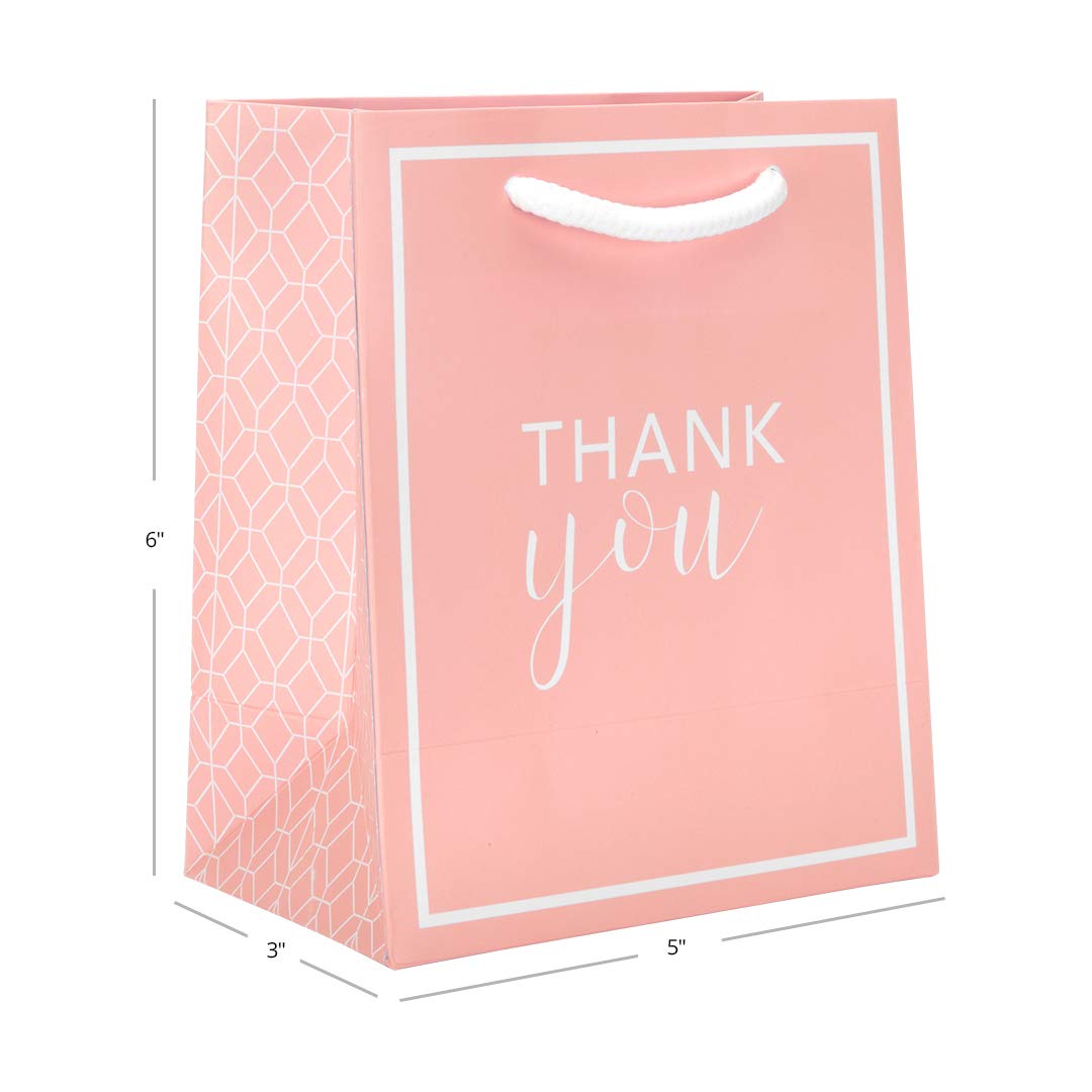 Andaz Press Thank You Party Gift Bags with Handles - 5x6 Inches, 25 Pack Blush Pink Geometric Favor Bags for Weddings, Baby Showers & Birthday Parties - Includes Tissue Paper for Elegant Gift Wrapping