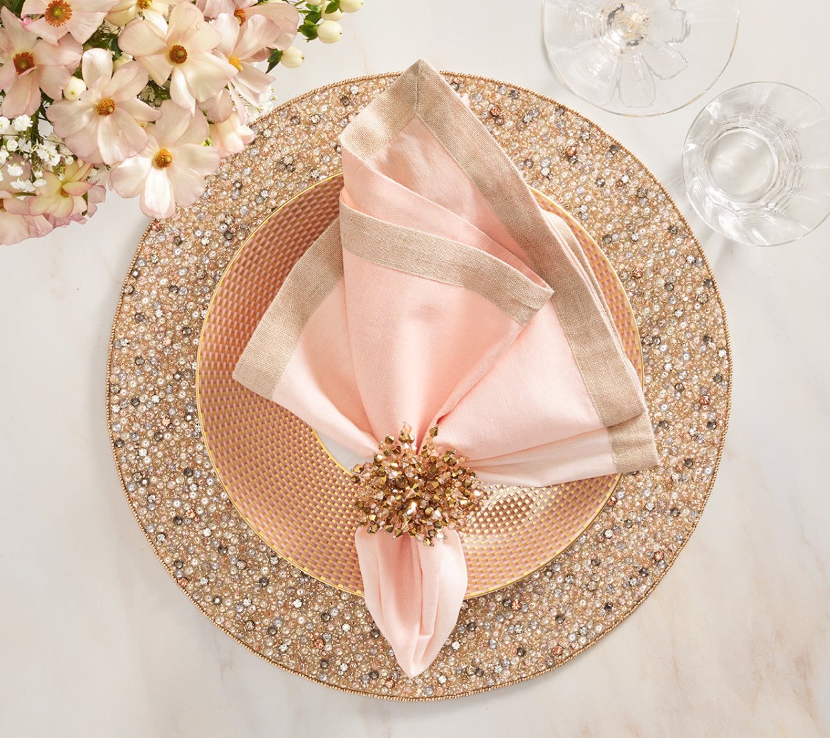 Champagne & Crystal Rapture Placemat Set of 2 - Elegant Table Setting for Dinner Parties & Special Occasions