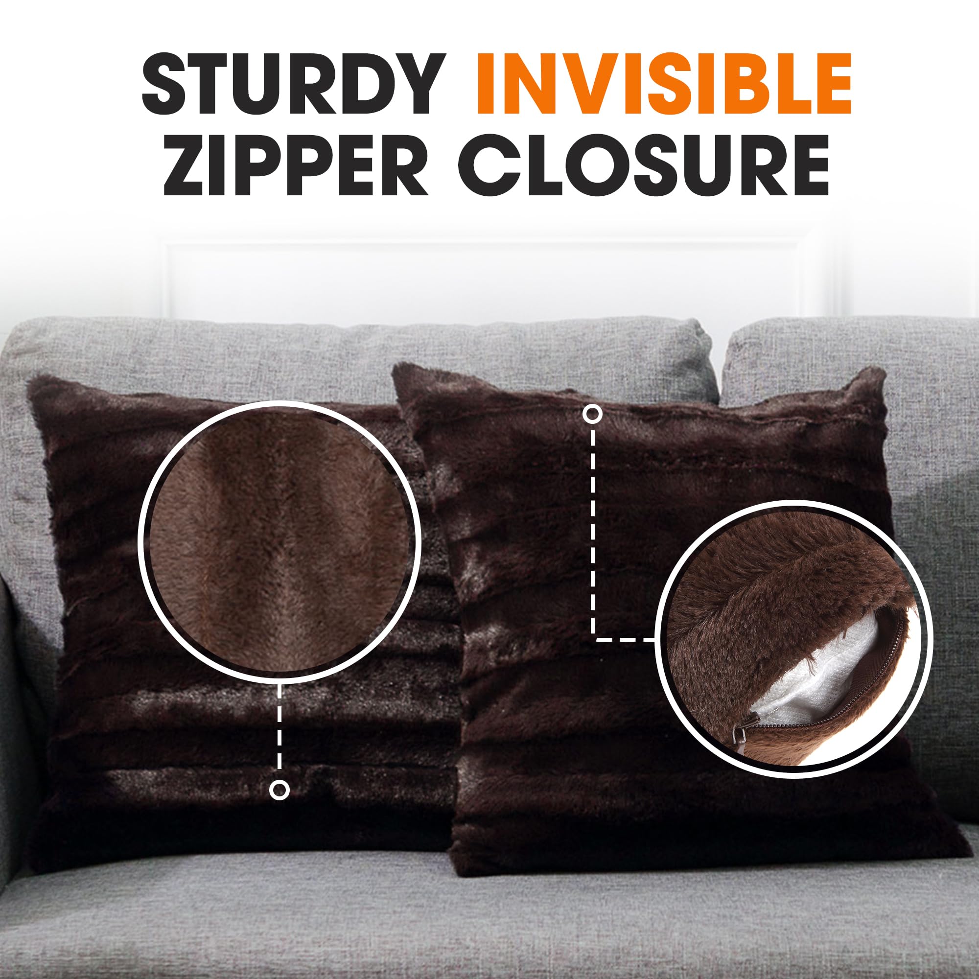 Cheer Collection Faux Fur Throw Pillows Set of 2 - 26x26 Inch Soft Decorative Couch & Bed Pillows, Chocolate Accent Pillows for Cozy Bedroom or Living Room Aesthetic - Perfect for Home Decor, Sofa Styling & Gift Giving
