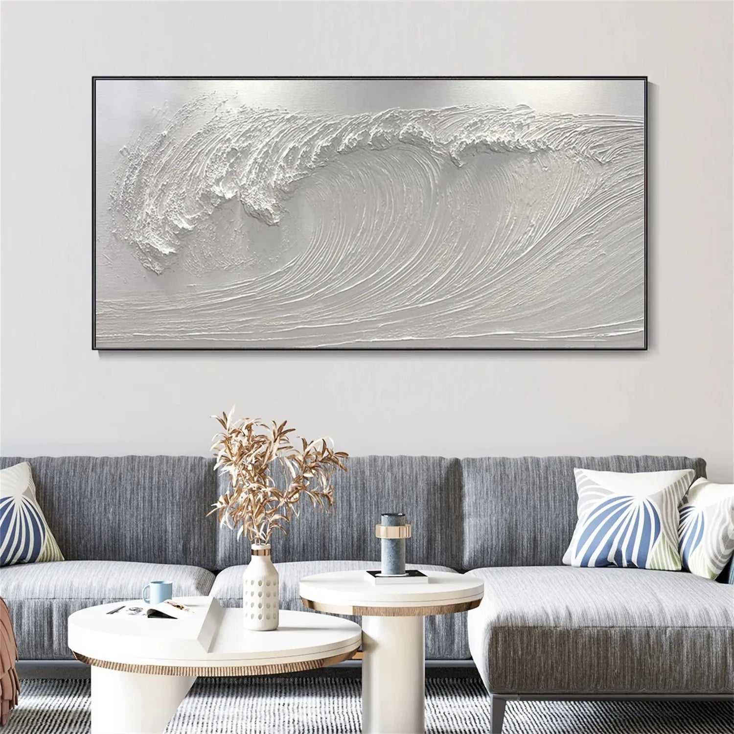White Minimalist Textured Painting Canvas #MM270 - Premium Abstract Wall Art for Modern Home & Office Decor