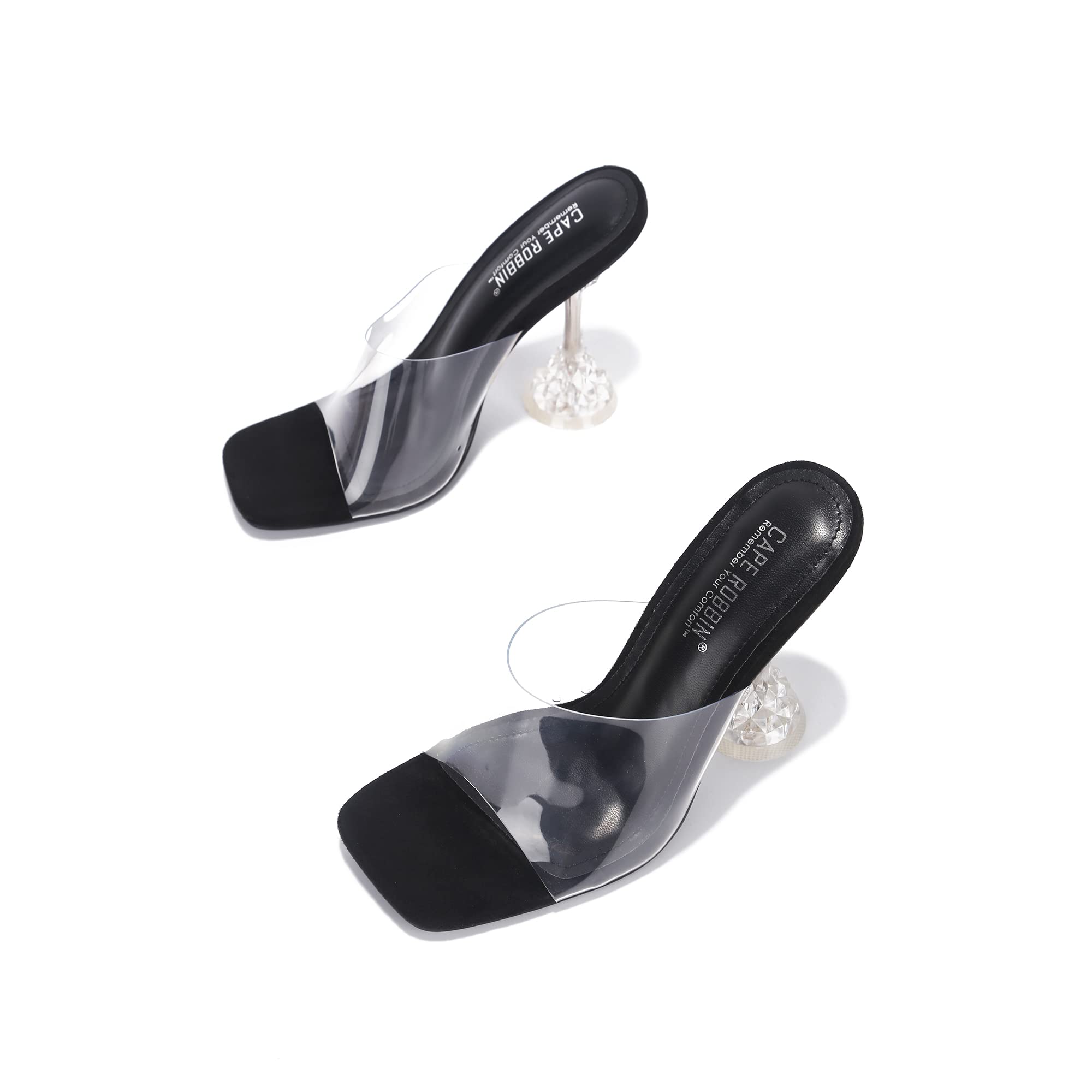 Cape Robbin Ahmee Women's Clear Transparent High Heels - Sexy Square Open Toe Stiletto Pumps for Party, Wedding & Evening Wear