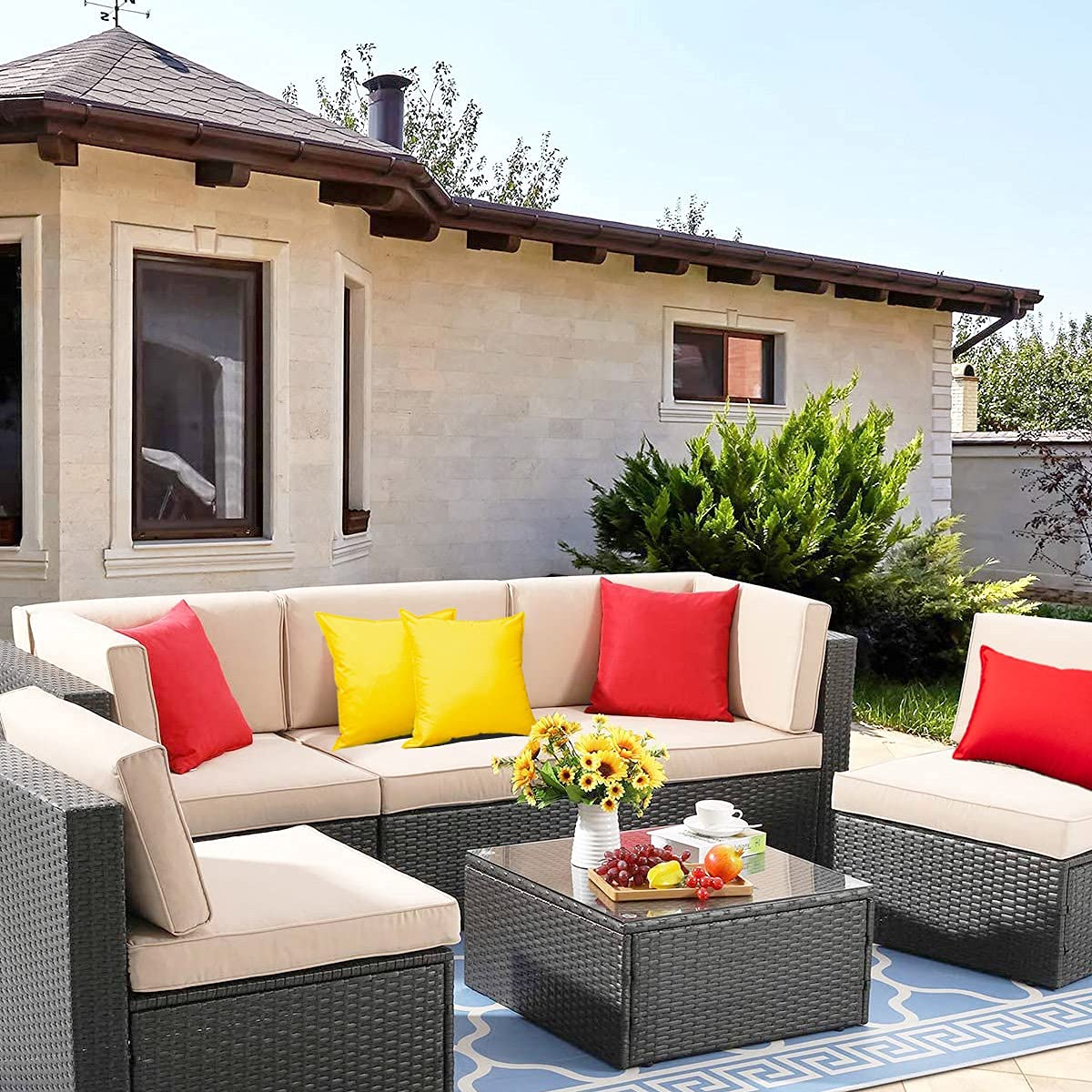 **20x20 Inch Yellow Outdoor Pillow Covers - Sunbrella Waterproof & Durable Square Decorative Cushion Cases for Patio, Garden, Tent & Couch (Set of 2) - Perfect for Outdoor Relaxation & Home Decor**