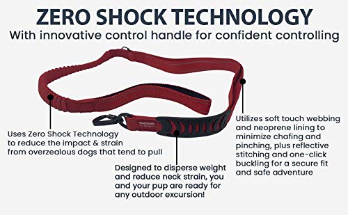**Heavy Duty Reflective Dog Leash for Large Dogs Up to 150lbs - 6ft Shock Absorbing Bungee Leash with Traffic Handle for Extra Control (Reflective Red) - Perfect for Night Walks, Training & Outdoor Adventures**