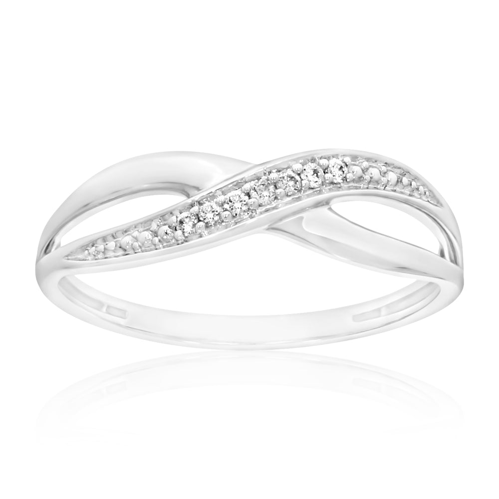 9ct White Gold Diamond Crossover Ring with 7 Brilliant Cut Diamonds - Elegant Jewelry for Engagement, Anniversary & Special Occasions