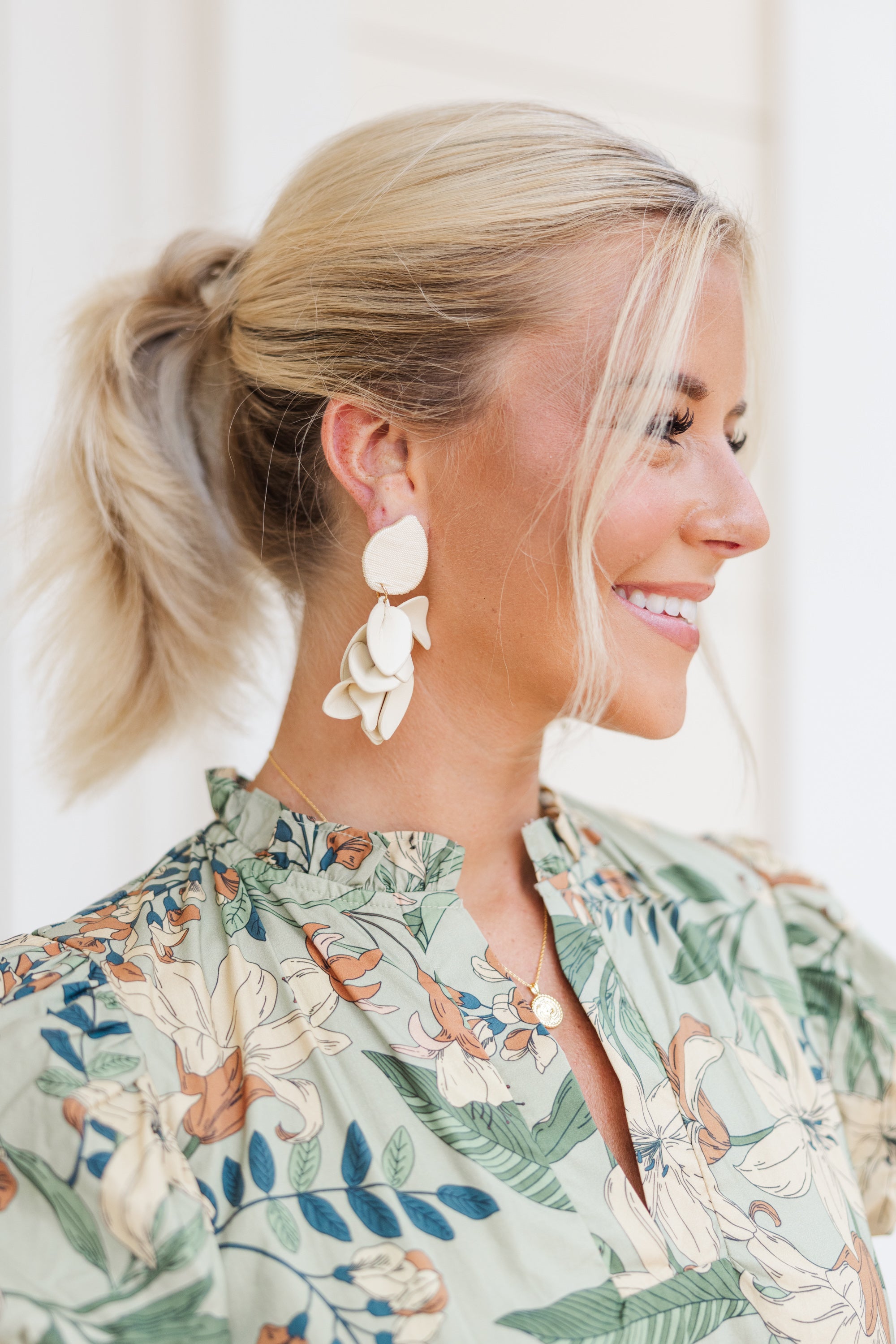All For Fun Cream Leather Flower Earrings - Handmade Boho Chic Dangle Earrings for Women - Perfect for Weddings, Parties & Everyday Wear