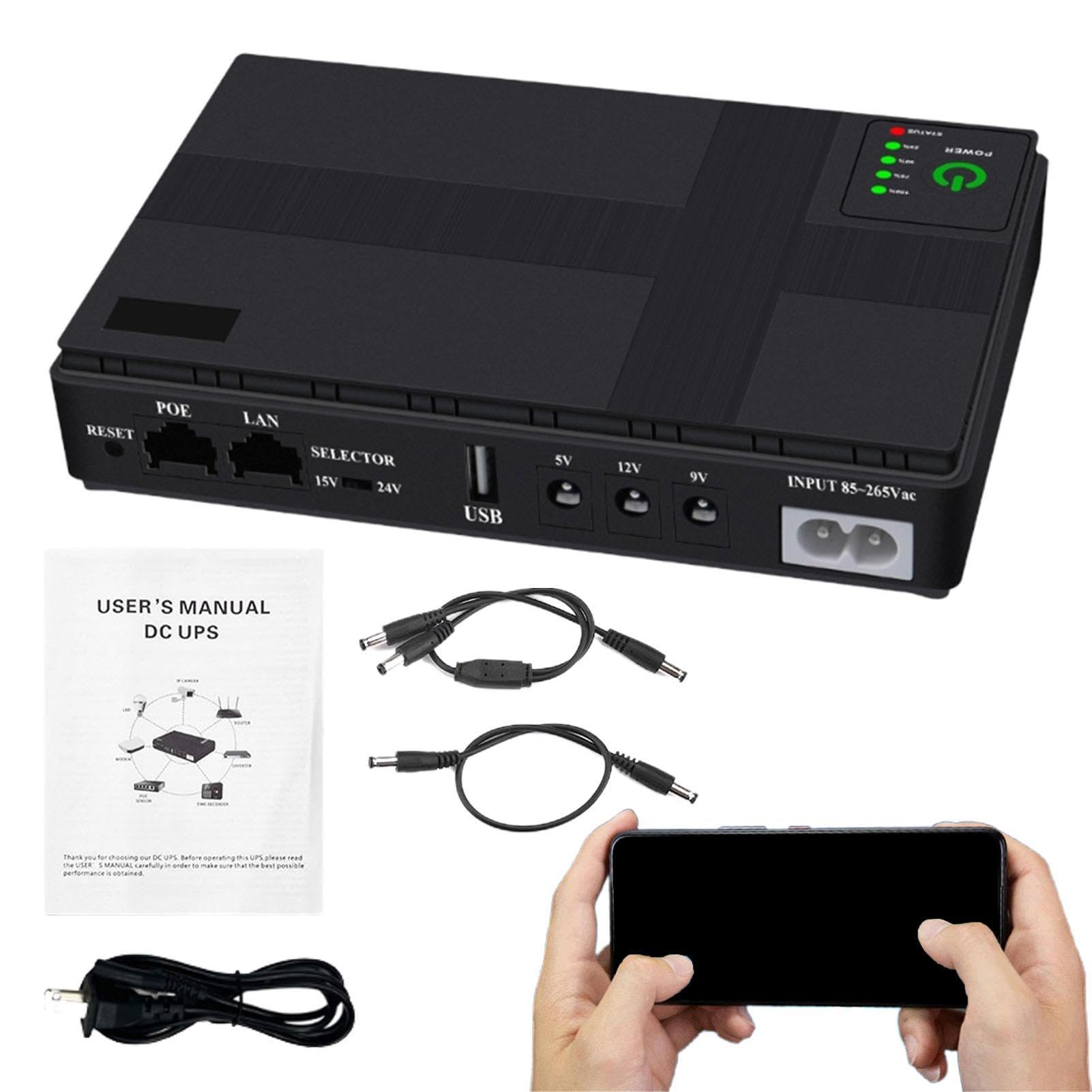 Portable UPS Power Supply with Dual Output Ports - Uninterruptible Backup Battery for Internet Routers, Security Cameras & Home Office Devices | Compact & Easy to Carry Emergency Power Solution