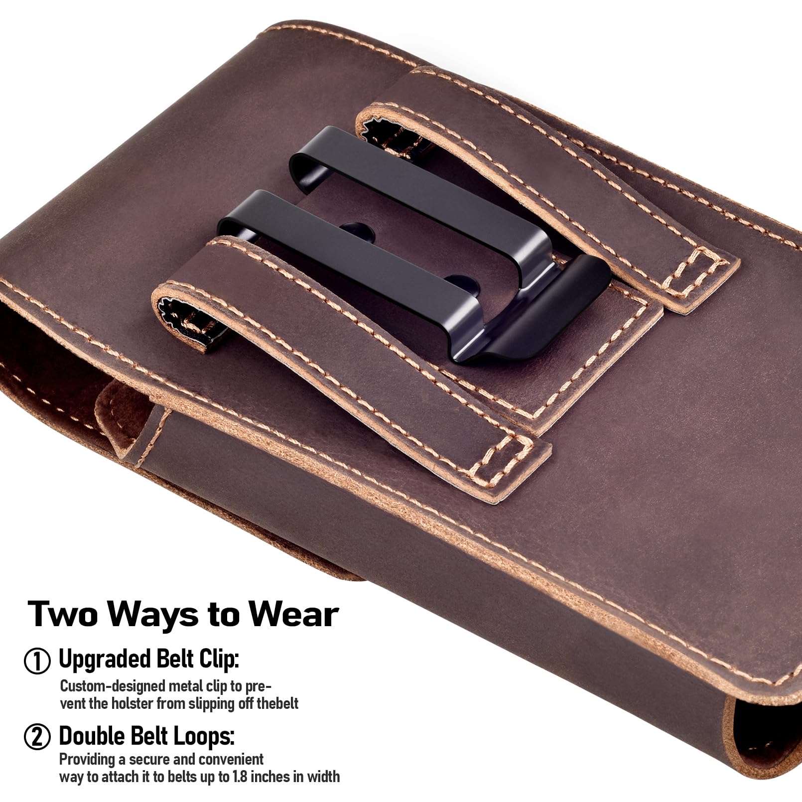 Premium Genuine Leather Phone Holster for iPhone 16/15/14/13/12 & Pro Models | Galaxy S25/S24/S23/S22 | Belt Clip & Magnetic Closure | Dark Brown | Perfect for Work, Travel & Outdoor Activities