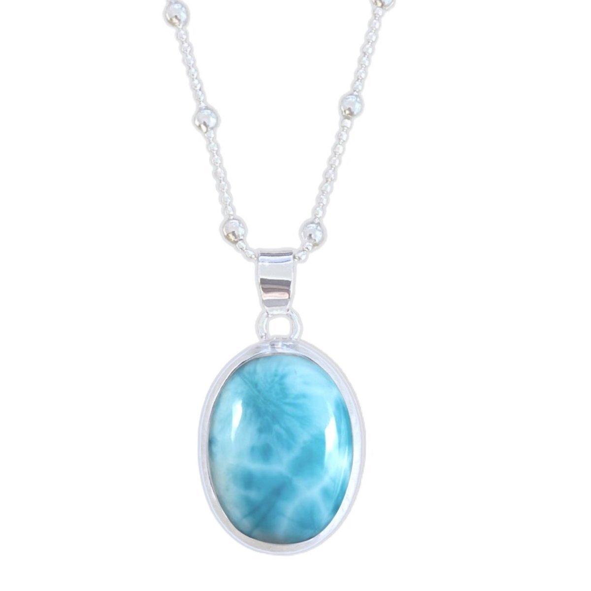 Elegant Oval Larimar Pendant Necklace for Women - Handmade Sterling Silver Jewelry Gift for Her - Perfect for Weddings, Parties & Special Occasions