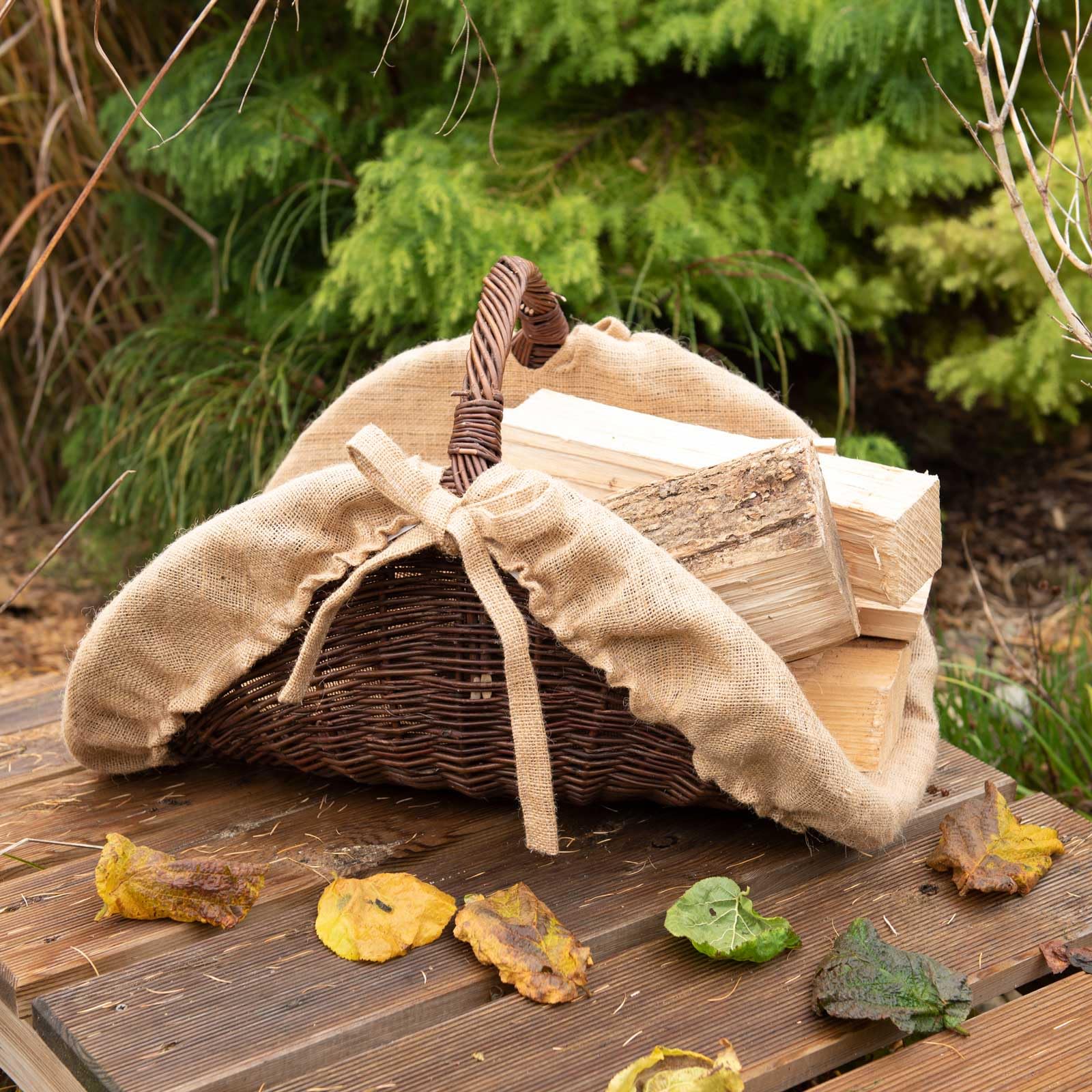 Premium Willow Firewood Basket with Jute Lining - Rustic Wood Carrier for Fireplace, Camping & Outdoor Decor - Heavy Duty Log Storage for Home, Patio and Cabin
