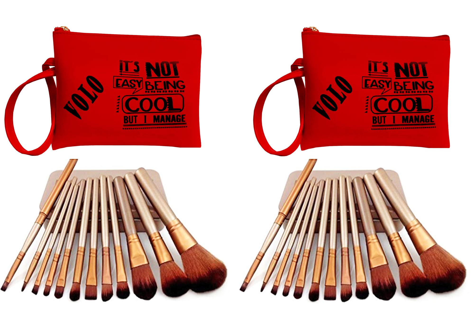 Premium Volo Makeup Brush Set - 12pcs Professional Foundation, Blending, Blush & Eyeliner Brushes for Flawless Makeup Application (Gold) | Ideal for Daily Use, Travel & Professional Makeup Artists