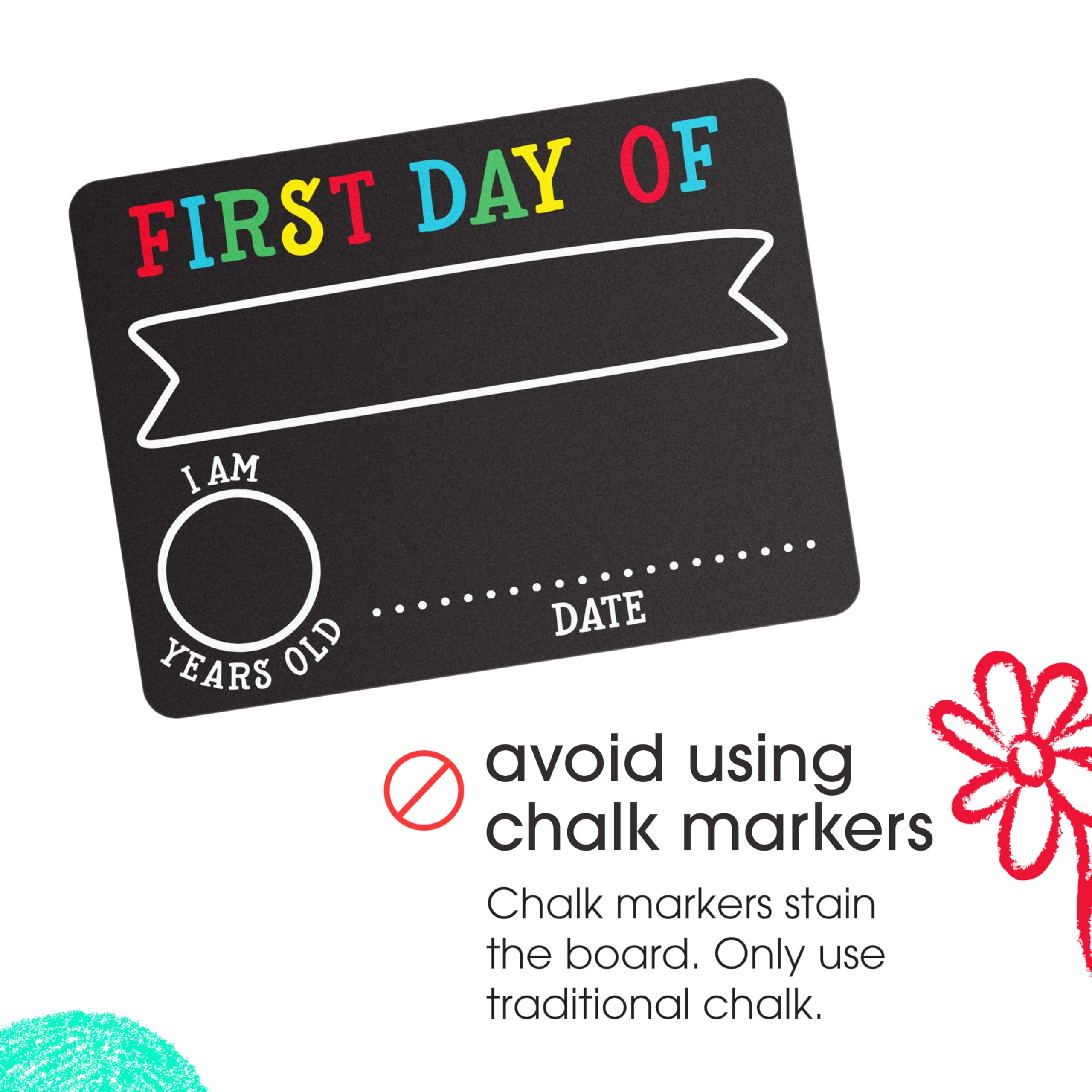 Pearhead First and Last Day Chalkboard Signs - Reusable & Erasable Photo Prop for School Milestones (Includes 2 Chalkboards + White & Yellow Chalk) - Perfect for Back-to-School, Graduation & Yearly Growth Photos