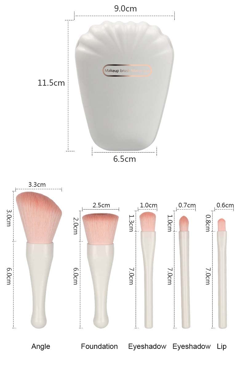 COSHINE 5-Piece Portable Travel Makeup Brush Set with Mirror - Mini Cosmetic Brushes for Eyeshadow, Foundation & Blending (Jasper) | Perfect for On-the-Go Makeup & Travel Essentials
