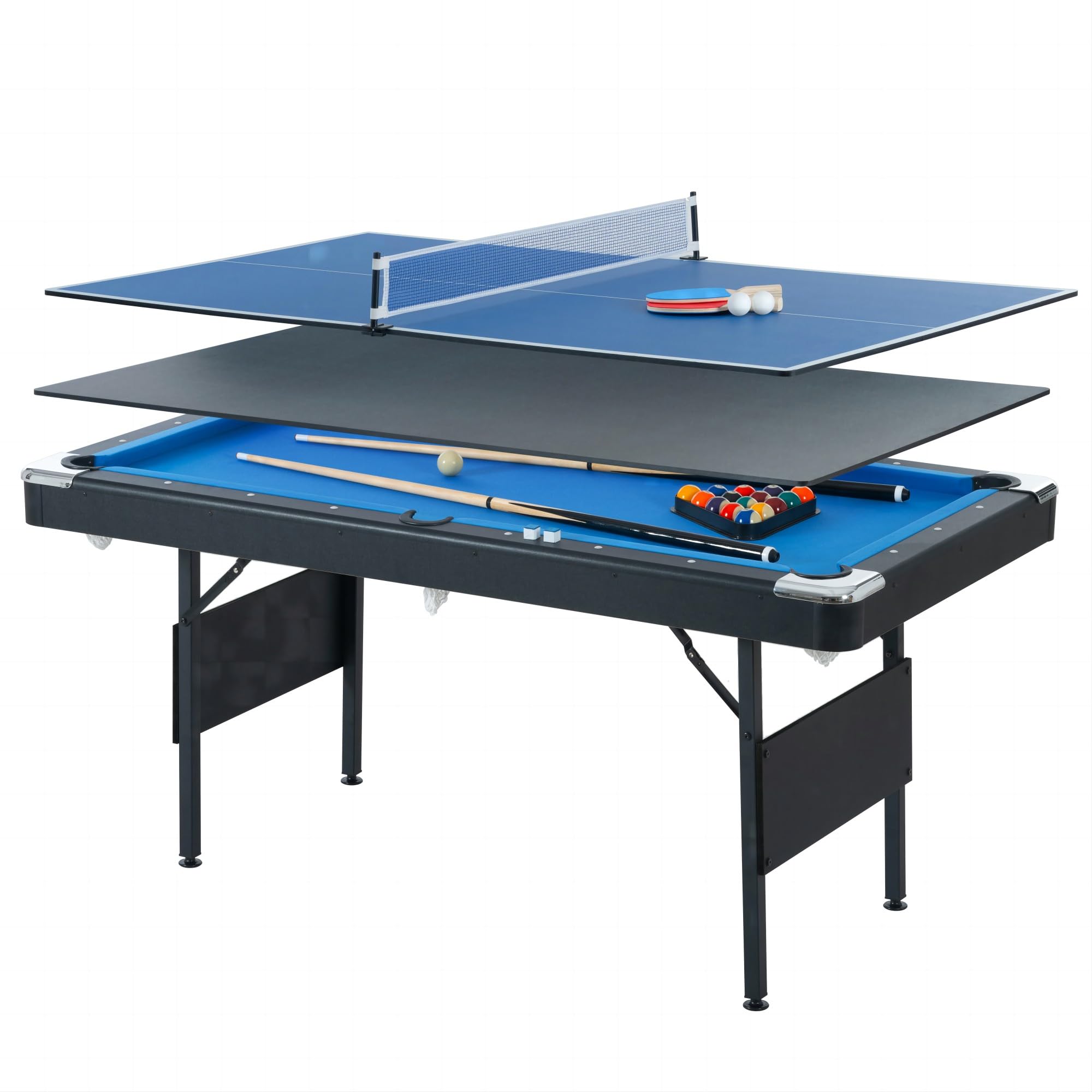 3-in-1 Portable Game Table Set - Pool, Billiards & Table Tennis Combo for Indoor/Outdoor Sports & Family Game Night Entertainment