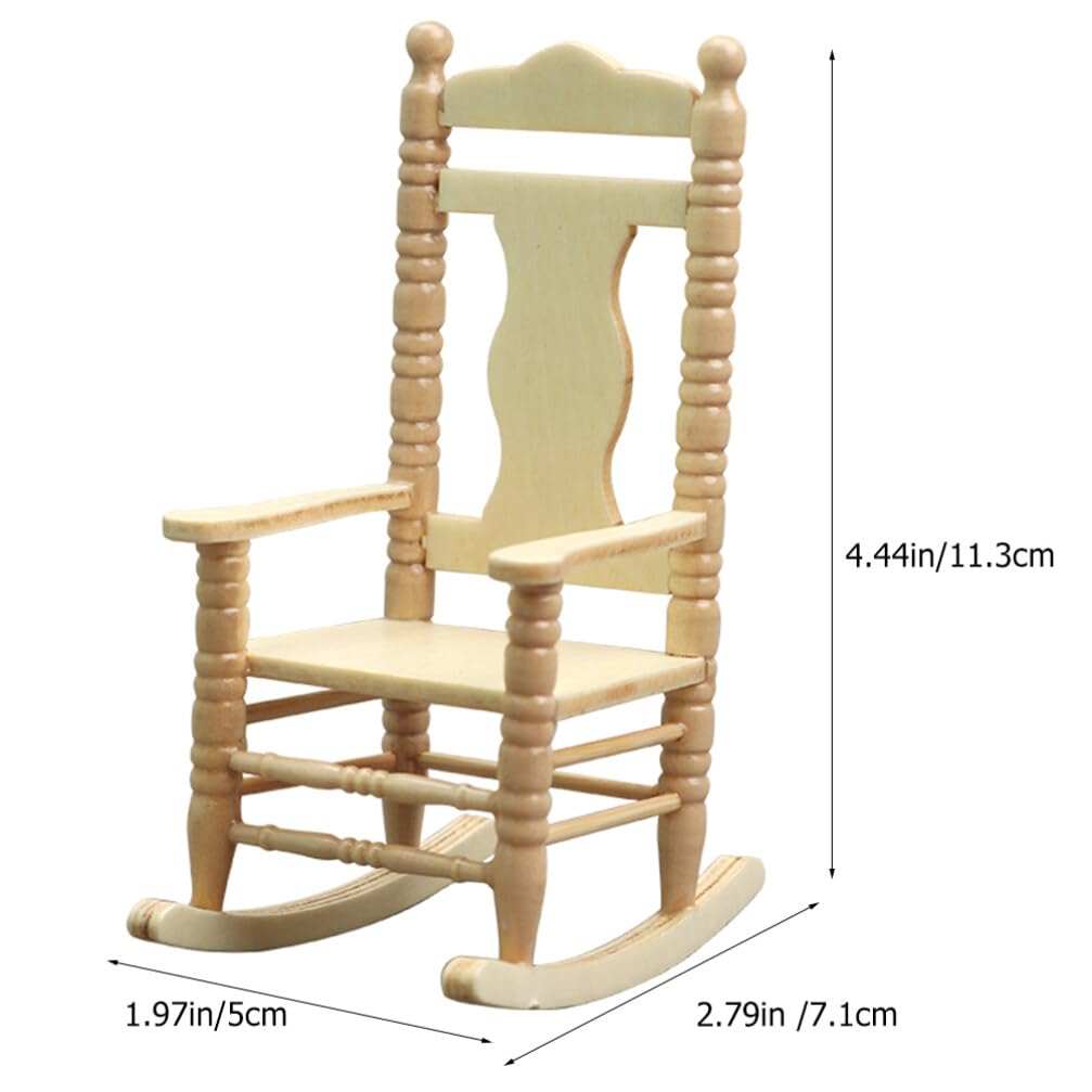 Jojofuny 1:12 Scale Miniature Wooden Rocking Chairs - Dollhouse Furniture Accessories for Christmas Decor, DIY Crafts & Model Displays