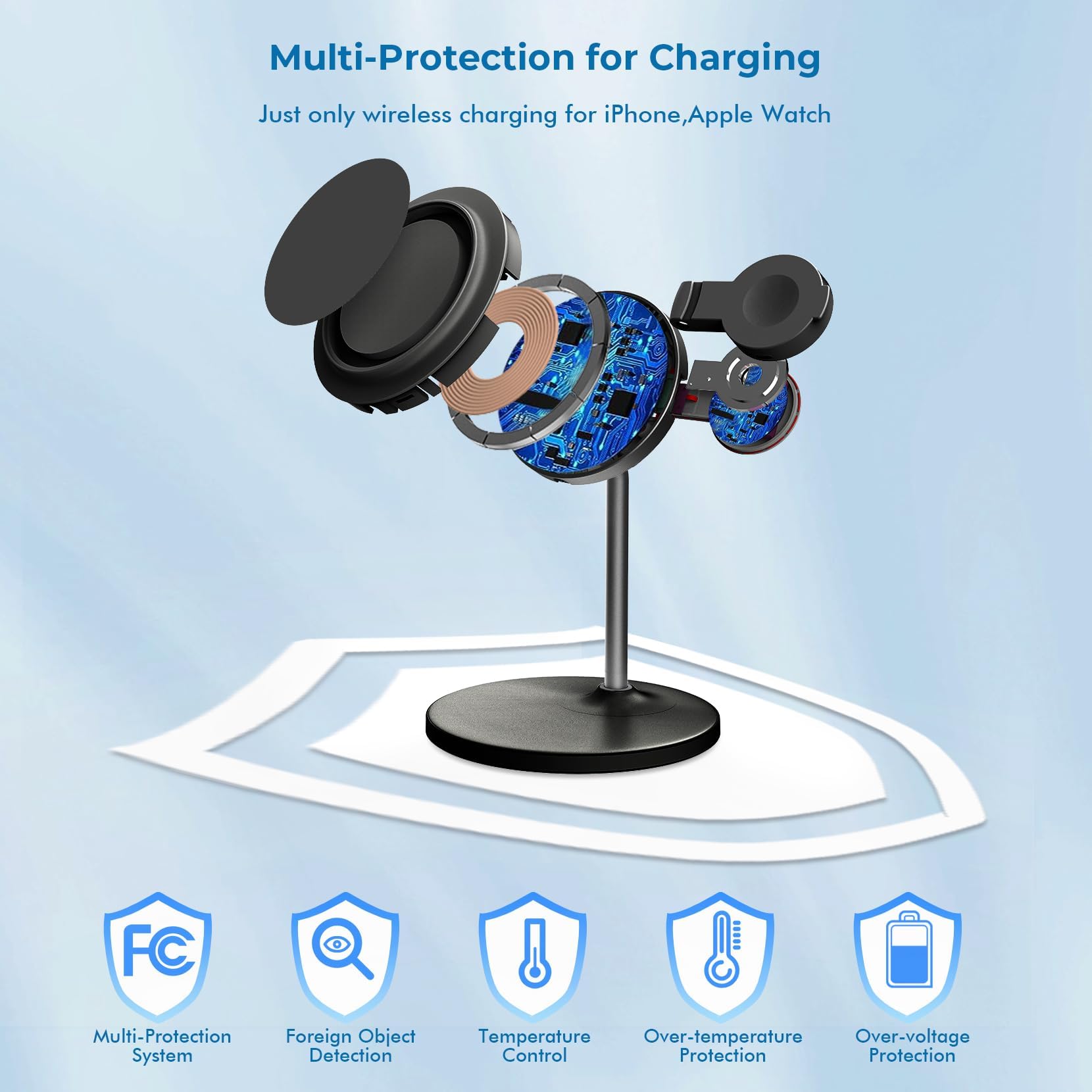 2 in 1 Magnetic Wireless Charger Stand - 15W Fast Charging Station for iPhone 16/15/14/13/12 Series & Apple Watch | Includes PD 25W Adapter | Perfect for Home, Office & Travel Charging Needs