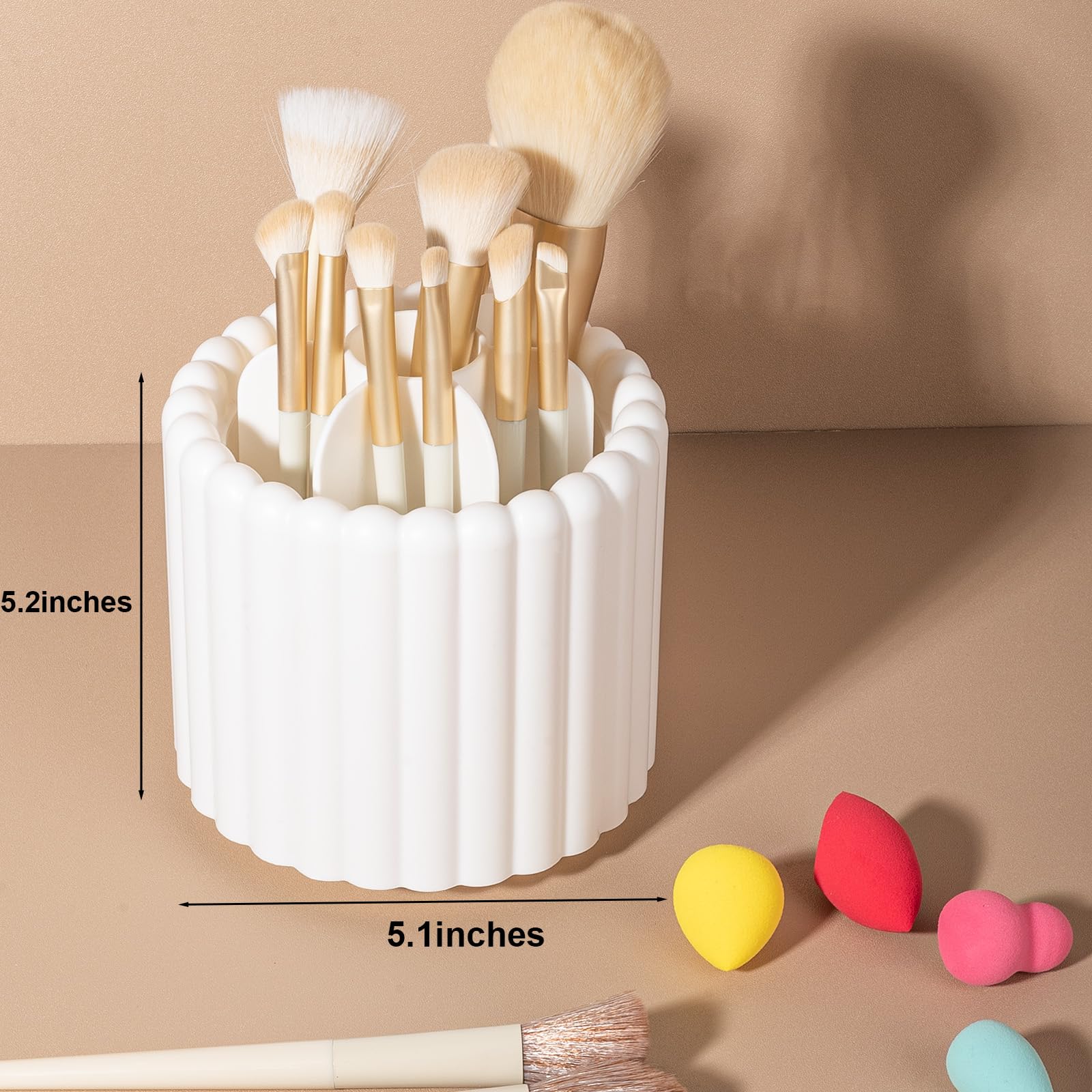 Anyoifax 360° Rotating Makeup Brush Holder with 7 Slots - Spinning Cosmetic Brush Organizer & Pen Storage for Vanity, Dresser, Desk (White) | Perfect for Makeup Artists & Beauty Enthusiasts