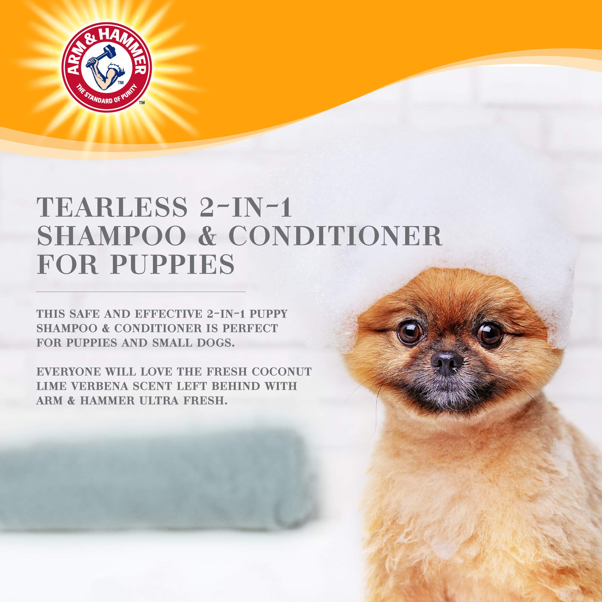Arm & Hammer Ultra Fresh 2-in-1 Tearless Puppy Shampoo & Conditioner with Baking Soda - Coconut Lime Verbena Scent for Odor Neutralization & Gentle Cleaning | Perfect for Bathing Puppies & Dogs with Sensitive Skin