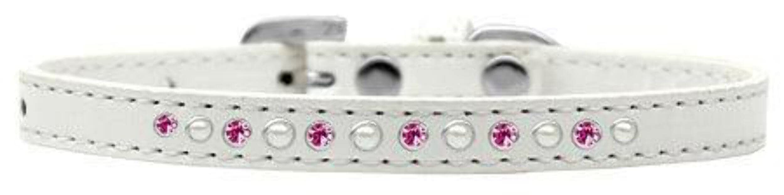 Black Dog Collar with Pearls & Pink Crystals - Stylish Pet Fashion Accessory for Small Dogs