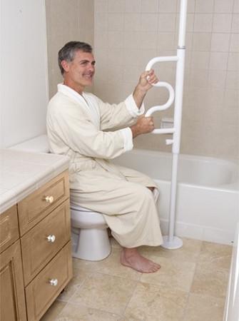 Sturdy Security Pole & Curved Grab Bar for Bathroom Safety - Non-Slip Shower Handrail for Elderly & Disabled - ADA Compliant Bathroom Assist Bar for Toilet & Shower Areas