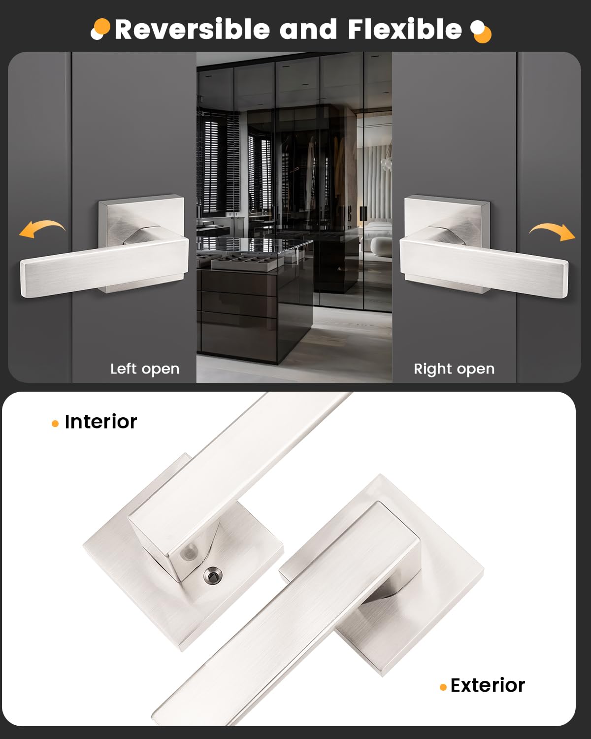 Gobrico 15-Pack Satin Nickel Square Door Levers - Heavy Duty Interior Passage Locks for Hallway, Closet & Bedroom Doors - Modern & Durable Home Hardware Upgrade