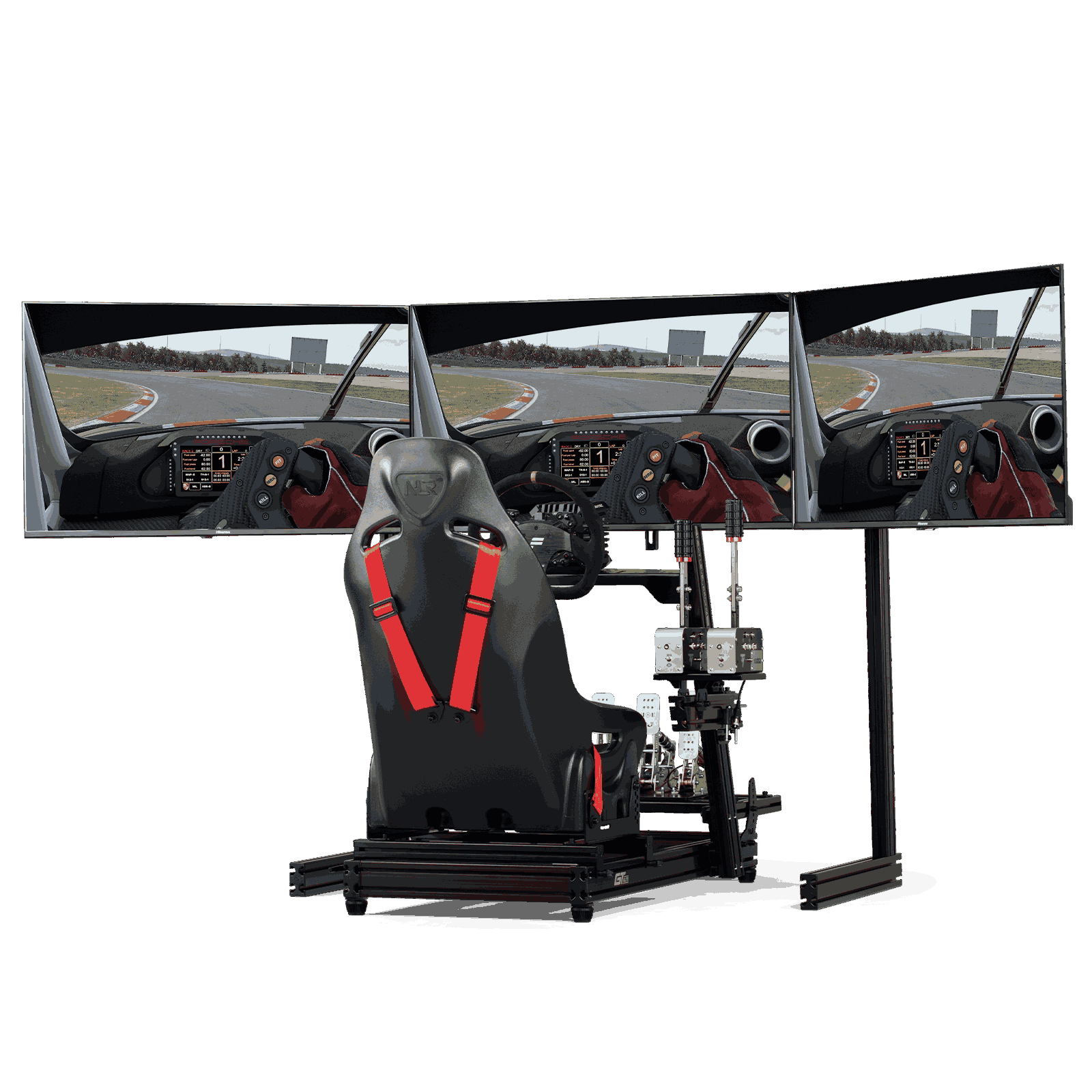 Next Level Racing ELITE Free Standing Triple Monitor Stand - Black | Heavy-Duty Racing Simulator Cockpit for Immersive Gaming Experience | Perfect for PC, PS5, Xbox Racing Games & Flight Simulators