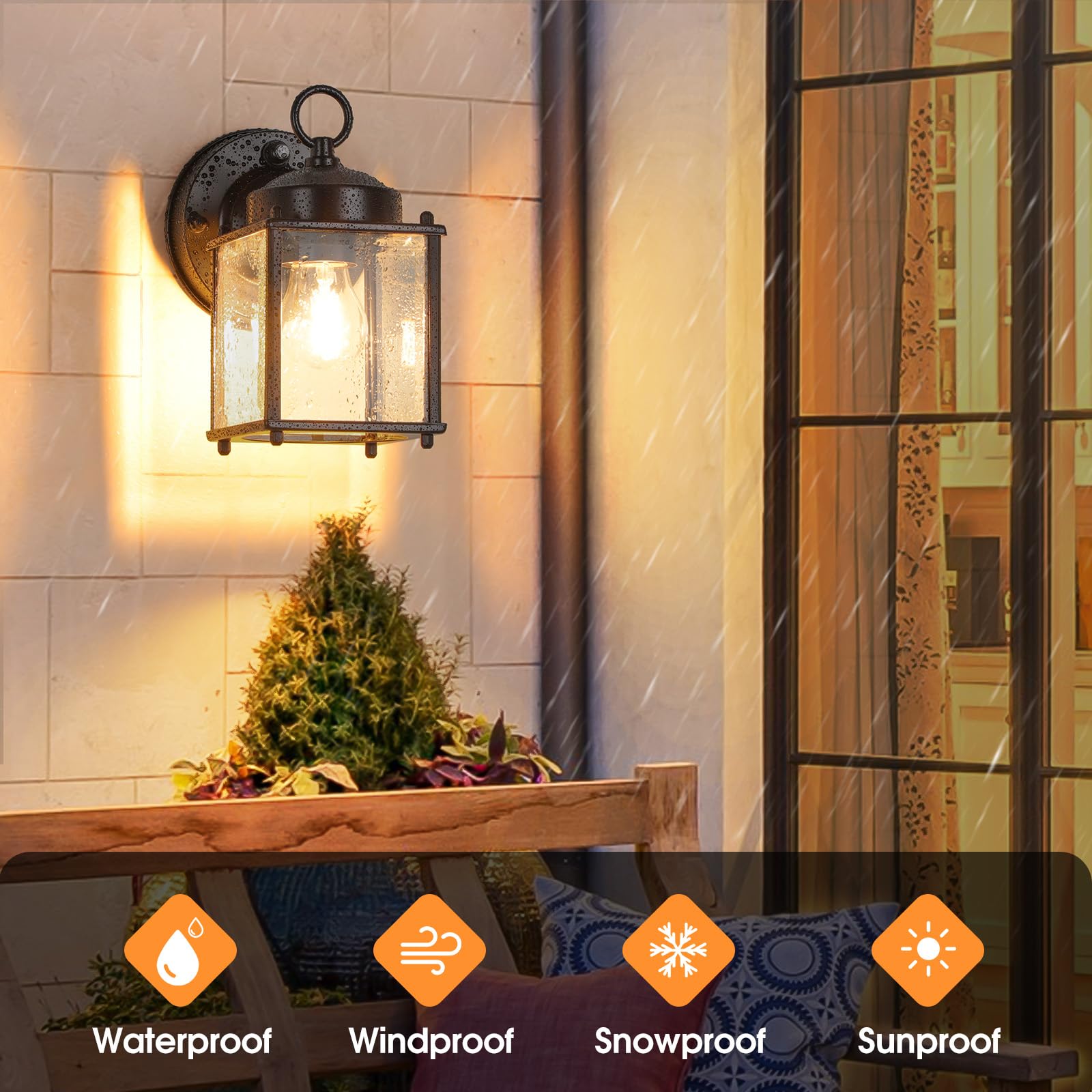 **Dusk to Dawn Sensor Outdoor Wall Sconce - Waterproof Exterior Wall Mount Lantern with Clear Beveled Glass - Black Front Porch Lights (2 Pack) - Perfect for Patio, Garden, and Entryway Lighting**