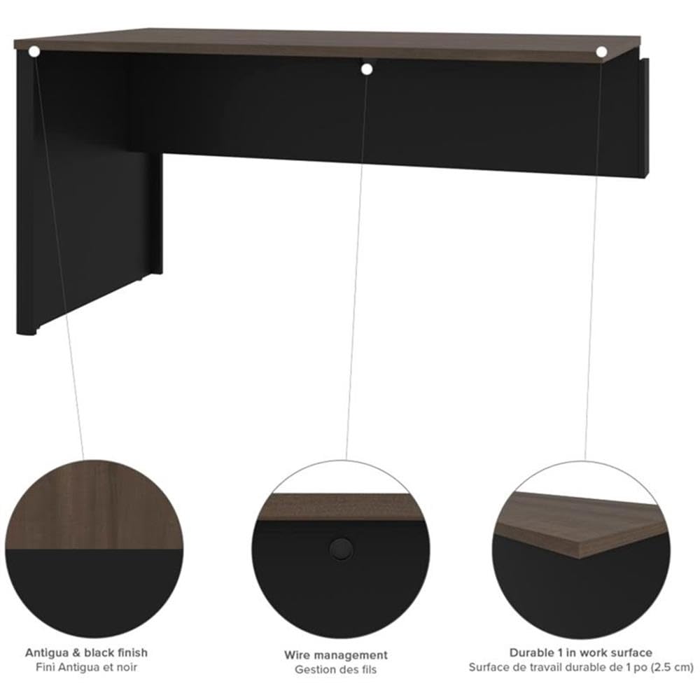 Pemberly Row Traditional Desk Return in Antigua and Black - Stylish Home Office Furniture for Small Spaces | Perfect for Remote Work & Study