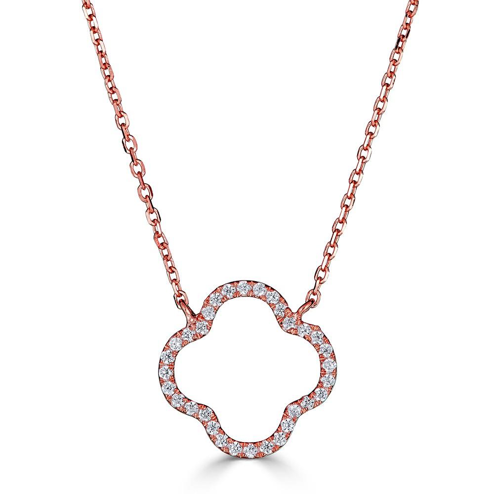 14K Gold 0.10 CTW Diamond Clover Pendant Necklace - Elegant Four Leaf Clover Jewelry for Women, Perfect for St. Patrick's Day Gifts & Everyday Wear