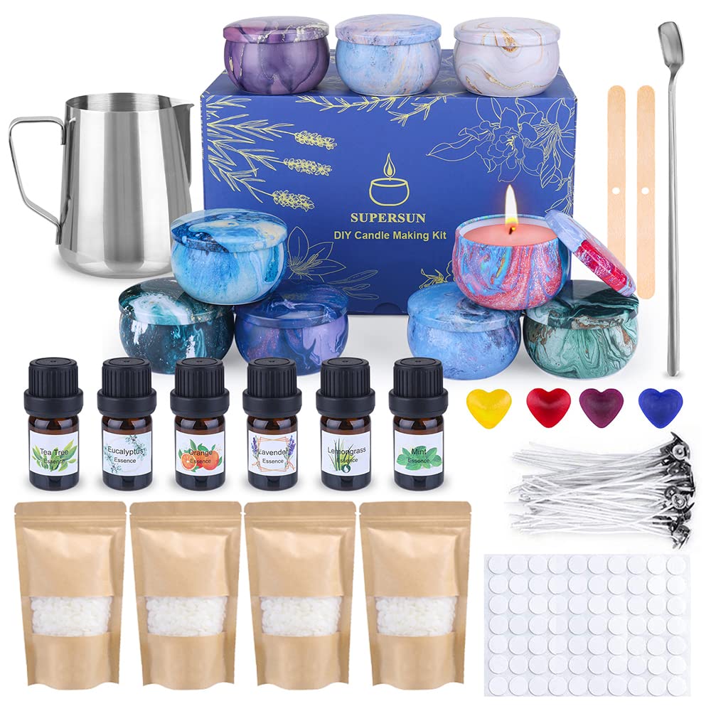 Premium Beeswax Pellets Candle Making Kit - 480g Natural Wax, 50 Cotton Wicks, 4 Vibrant Dyes, 500ml Stainless Steel Melting Pot, 100 Wick Stickers, 9 Decorative Tins - DIY Home Candle Crafting for Gifts, Aromatherapy & Relaxation