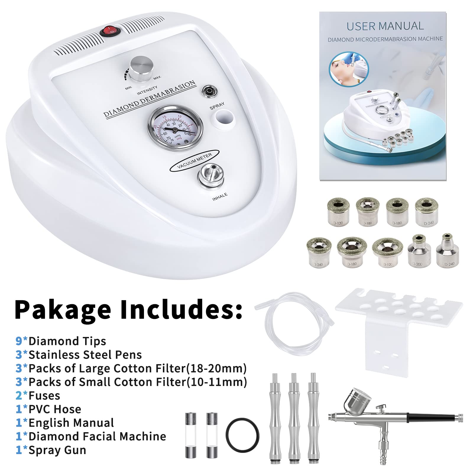 Professional Microdermabrasion Machine with Spray Gun - MCWDOIT Home Facial Skin Care Beauty Device (0-68cmHg Suction Power) for Acne Treatment & Anti-Aging | Perfect for Home Salon & Spa Treatments