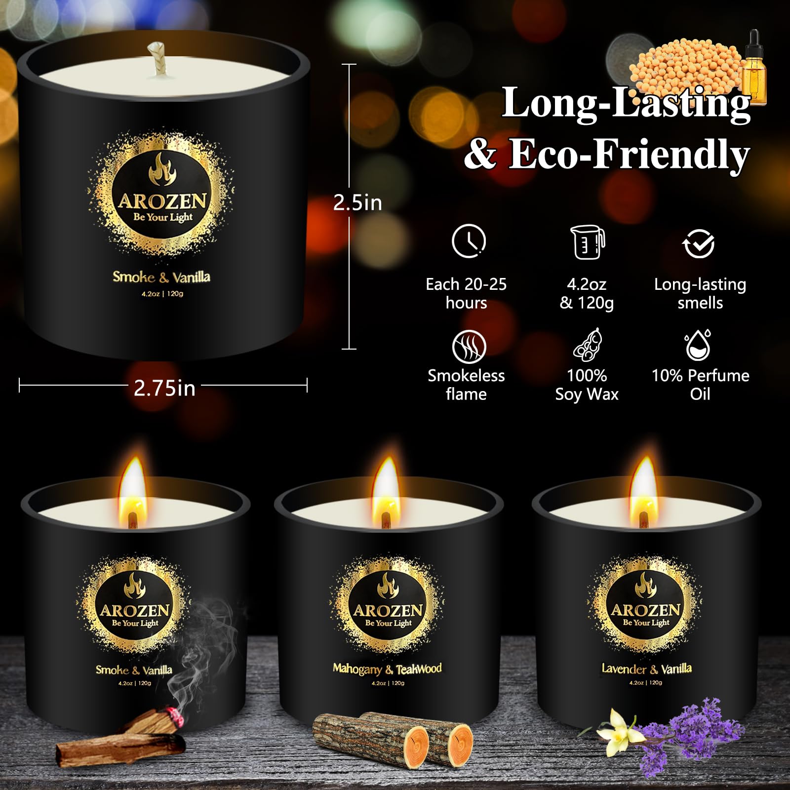 Premium Scented Soy Candles Gift Set for Men - 3 Pack with Lavender, Mahogany Teakwood & Smoke Vanilla Fragrances | Aromatherapy Home Decor, Romantic Gifts for Boyfriend, Husband & Father | Perfect for Relaxation, Meditation & Creating Cozy Atmosphere