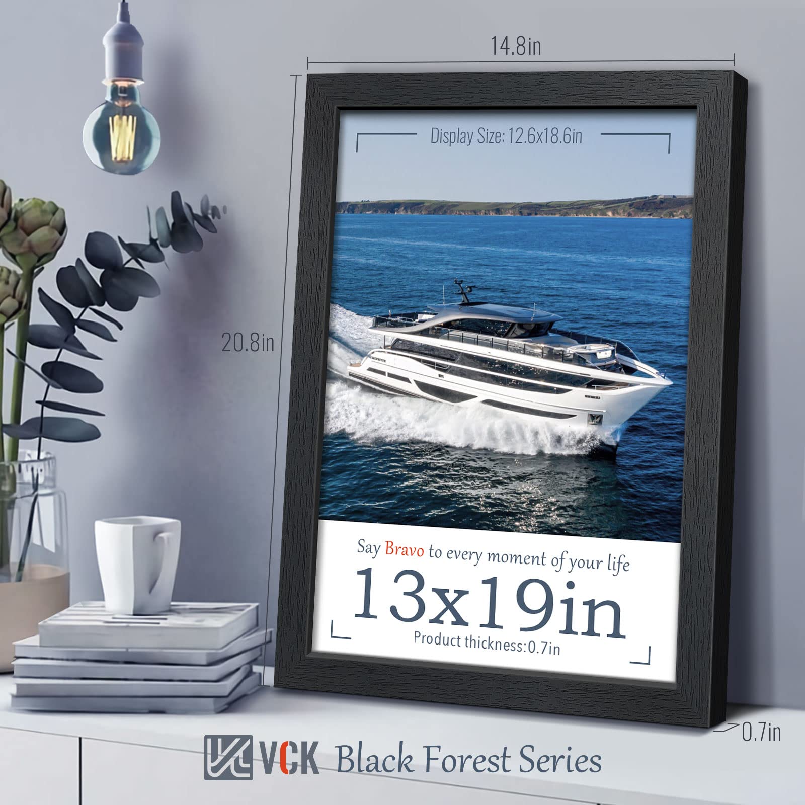 VCK 13x19 Black Solid Wood Poster Frame 4 Pack with Polished Plexiglass - Wall Mount Picture Frames for Home Decor, Office Art Display & Photo Gallery