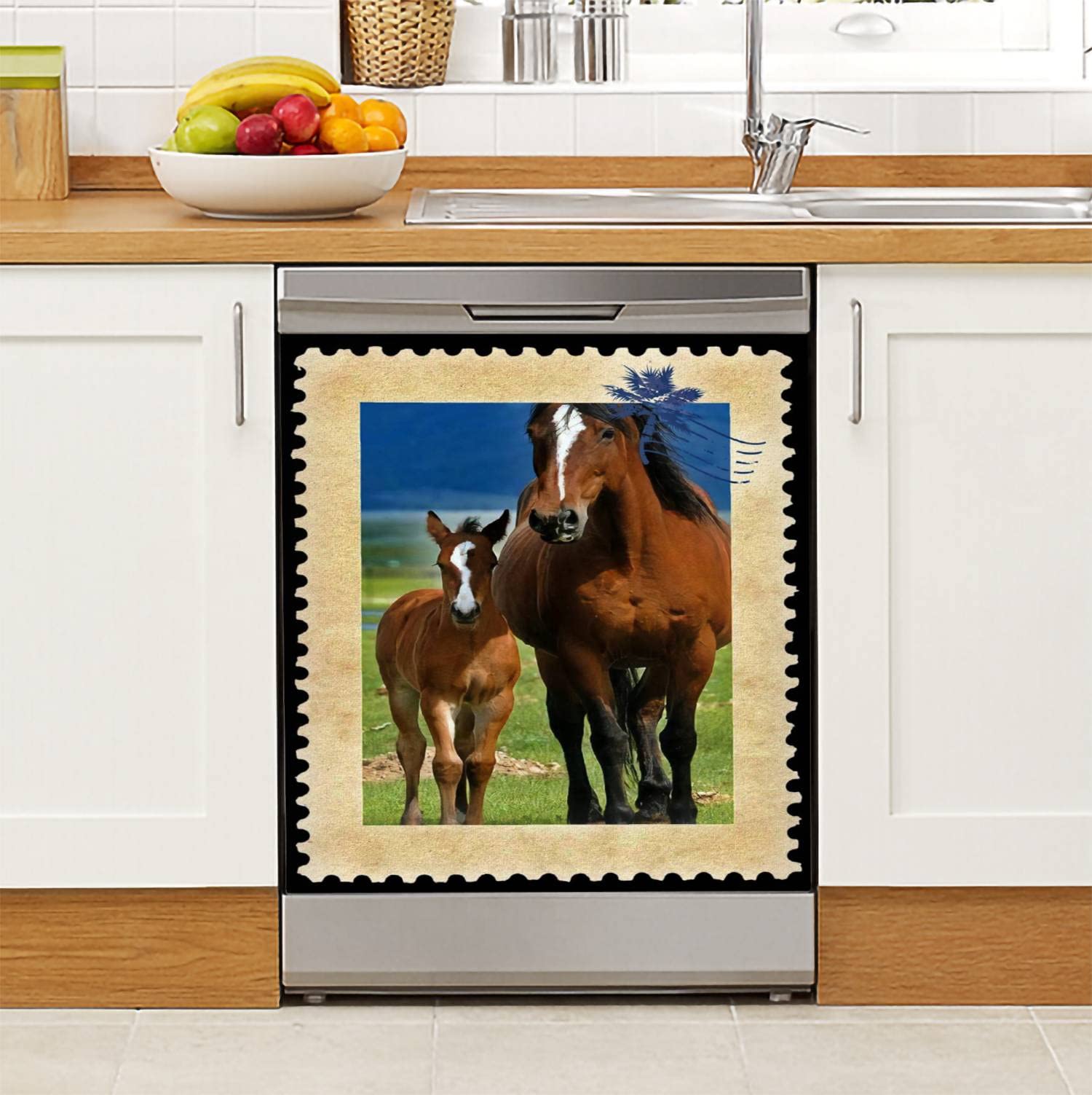 Premium Dishwasher Magnet Cover - Mare and Foal Design Magnetic Refrigerator Stickers, Decorative Appliance Cover for Fridge Panels & Metal Doors (23x26 inches) - Perfect for Kitchen, Garage & Office Decoration