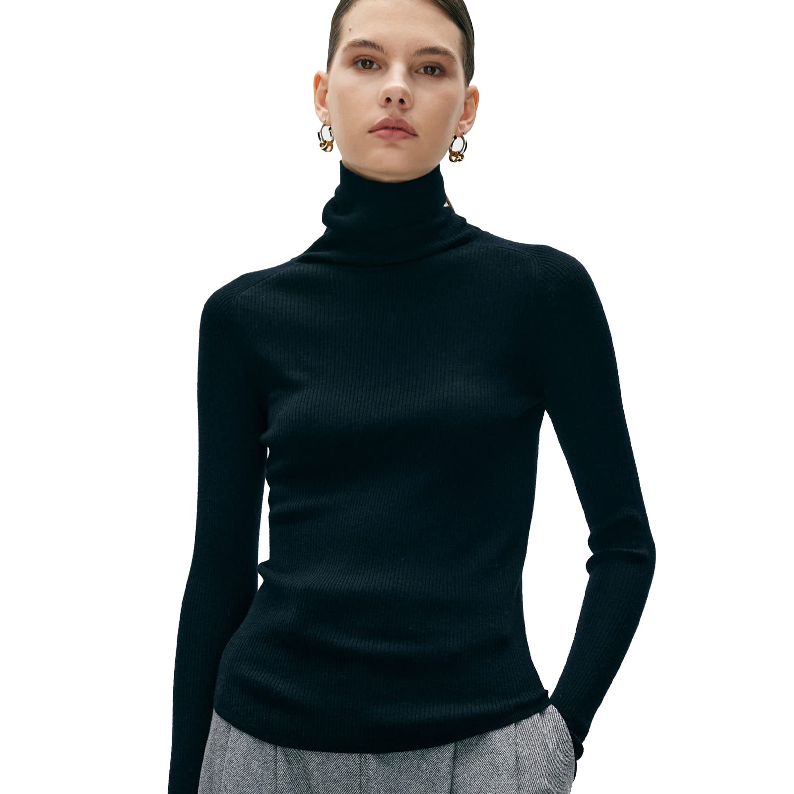 COLD POSH Women's 100% Merino Wool Turtleneck Sweater - Slim Fit High Neck Knit Pullover, Soft & Warm Long Sleeve Winter Top for Office, Travel & Casual Outfits