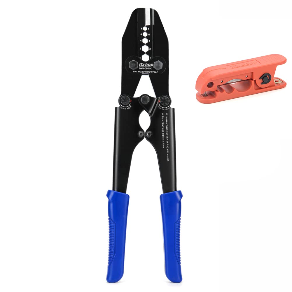 Professional iCrimp AWG8-1 Battery Cable Lug Crimper with Cable Stripper - Heavy Duty Copper Wire Terminal Crimping Tool for Automotive, Marine, and Solar Power Applications